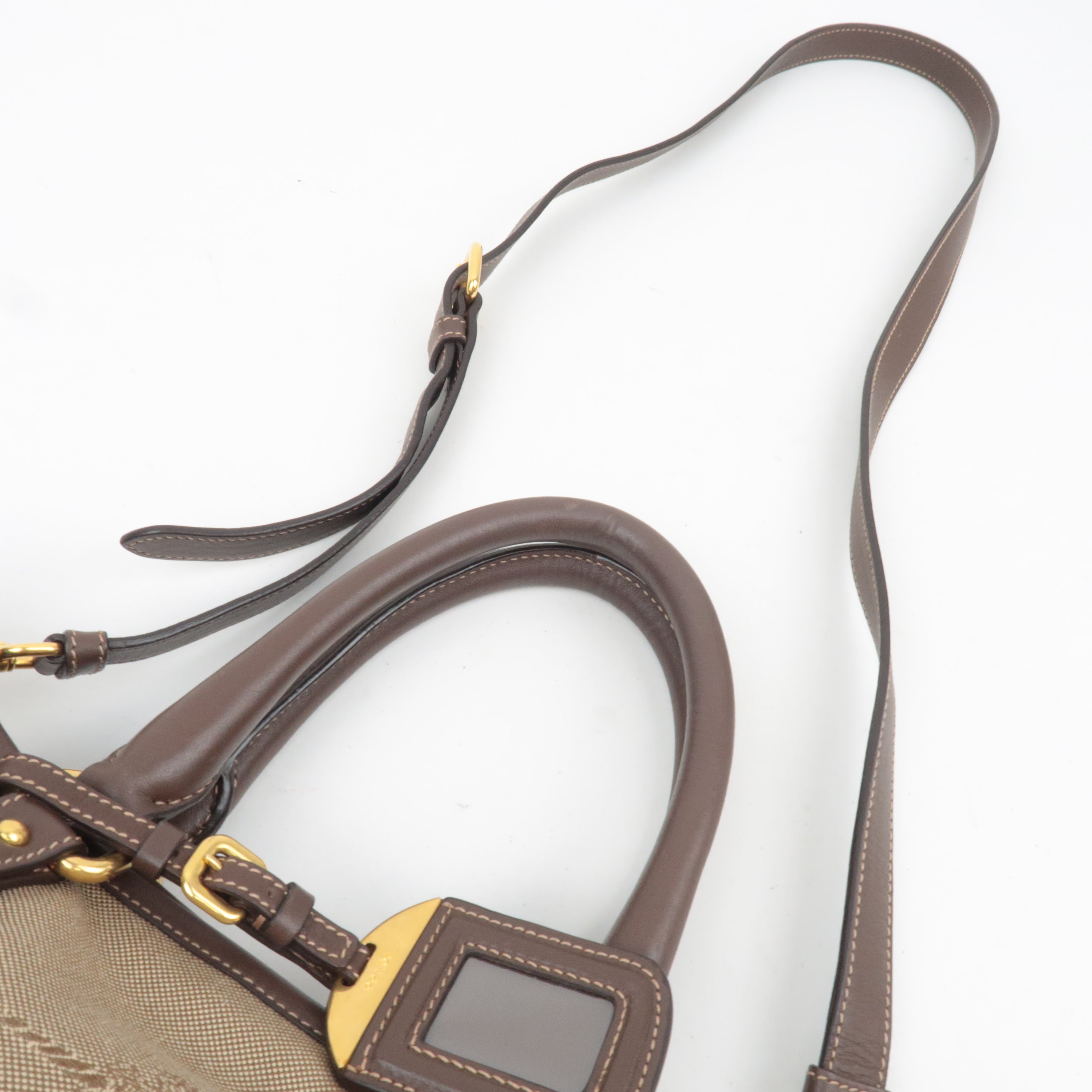 PRADA 2Way Logo Jacquard Tote Bag Khaki Brown