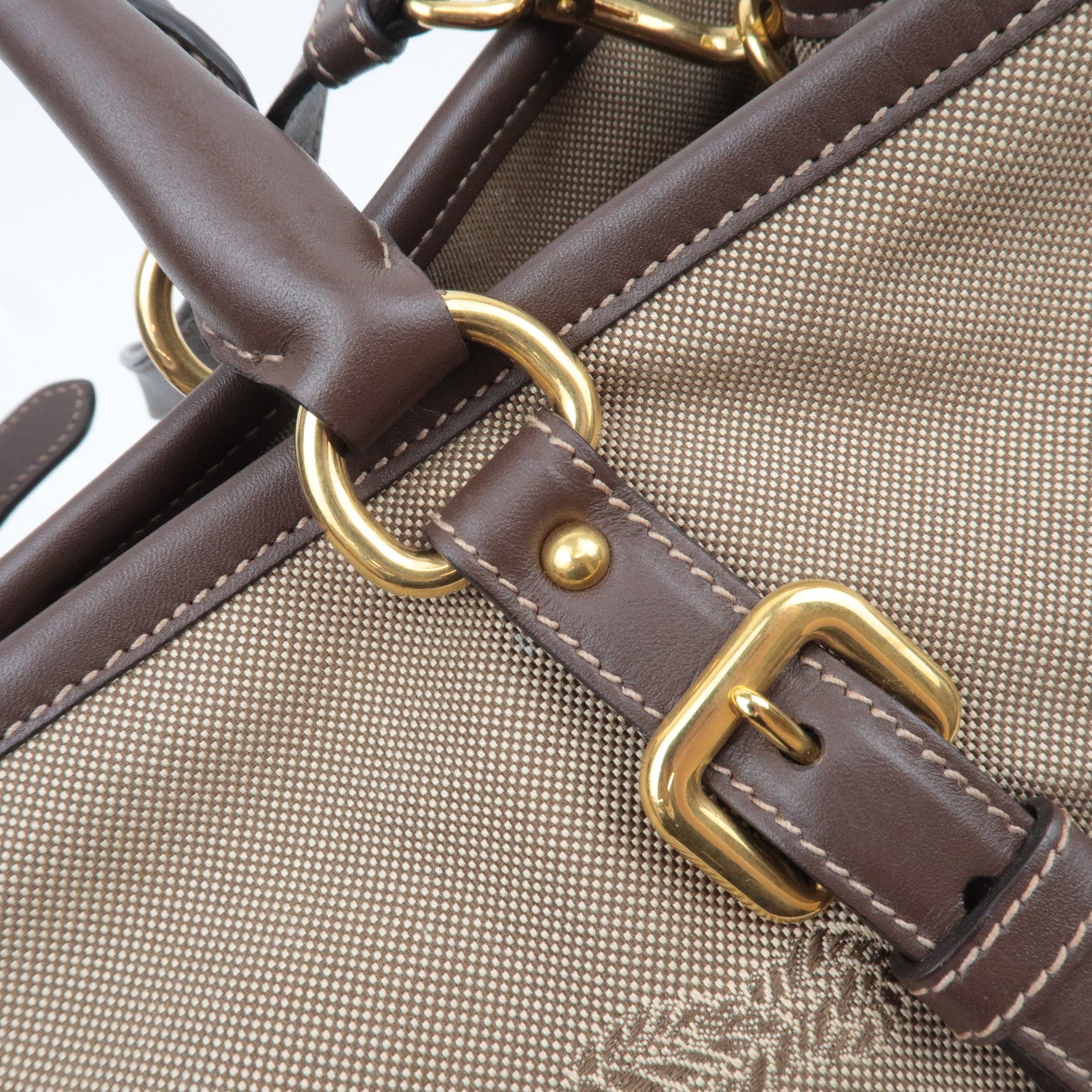 PRADA 2Way Logo Jacquard Tote Bag Khaki Brown