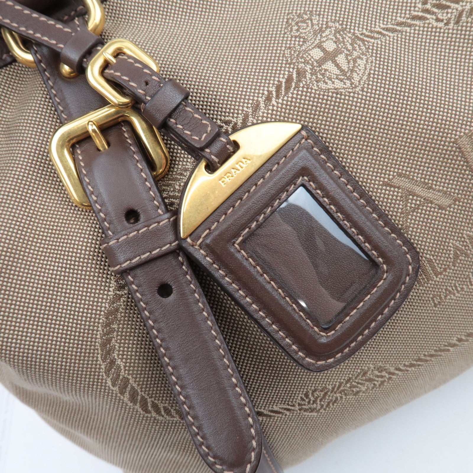PRADA 2Way Logo Jacquard Tote Bag Khaki Brown