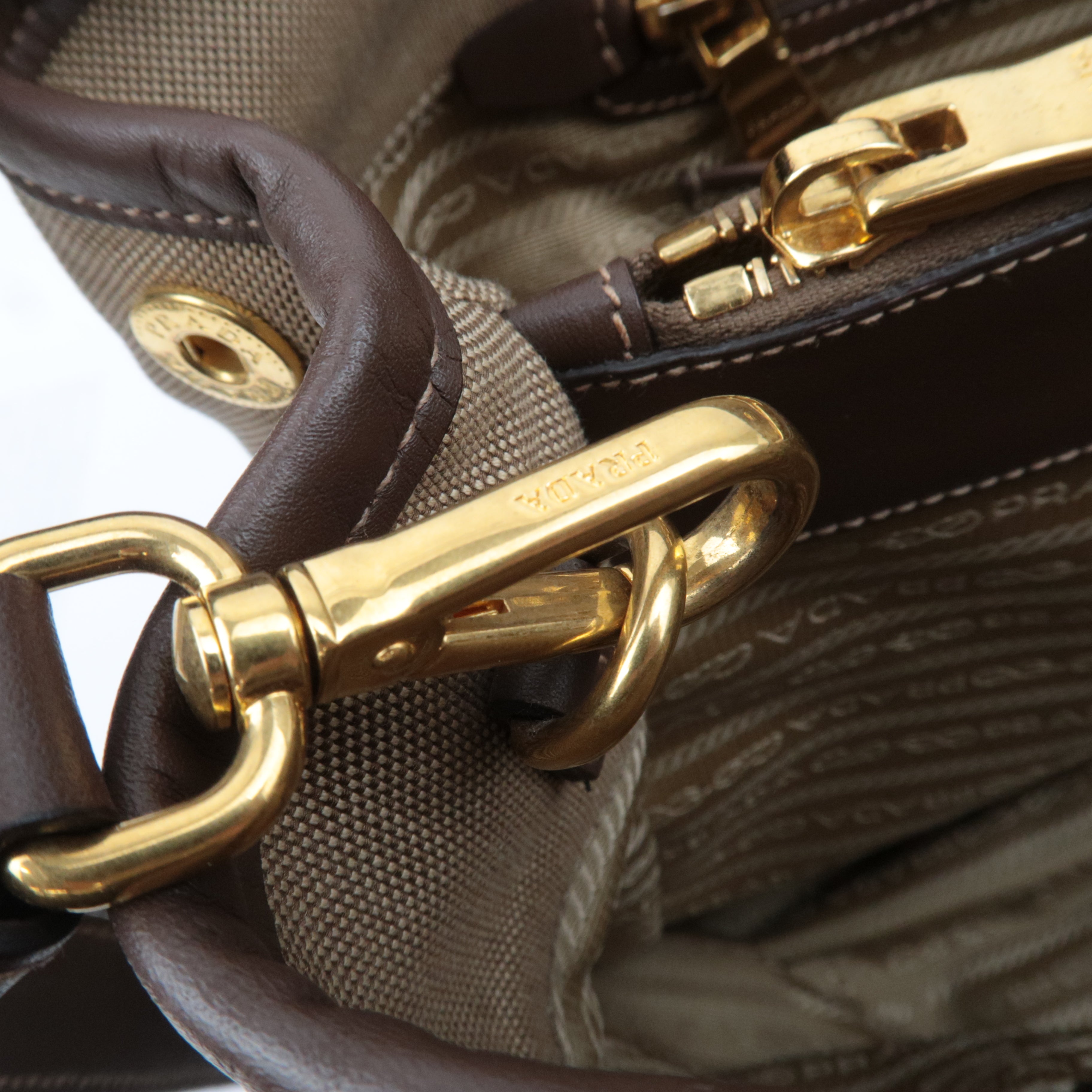 PRADA 2Way Logo Jacquard Tote Bag Khaki Brown