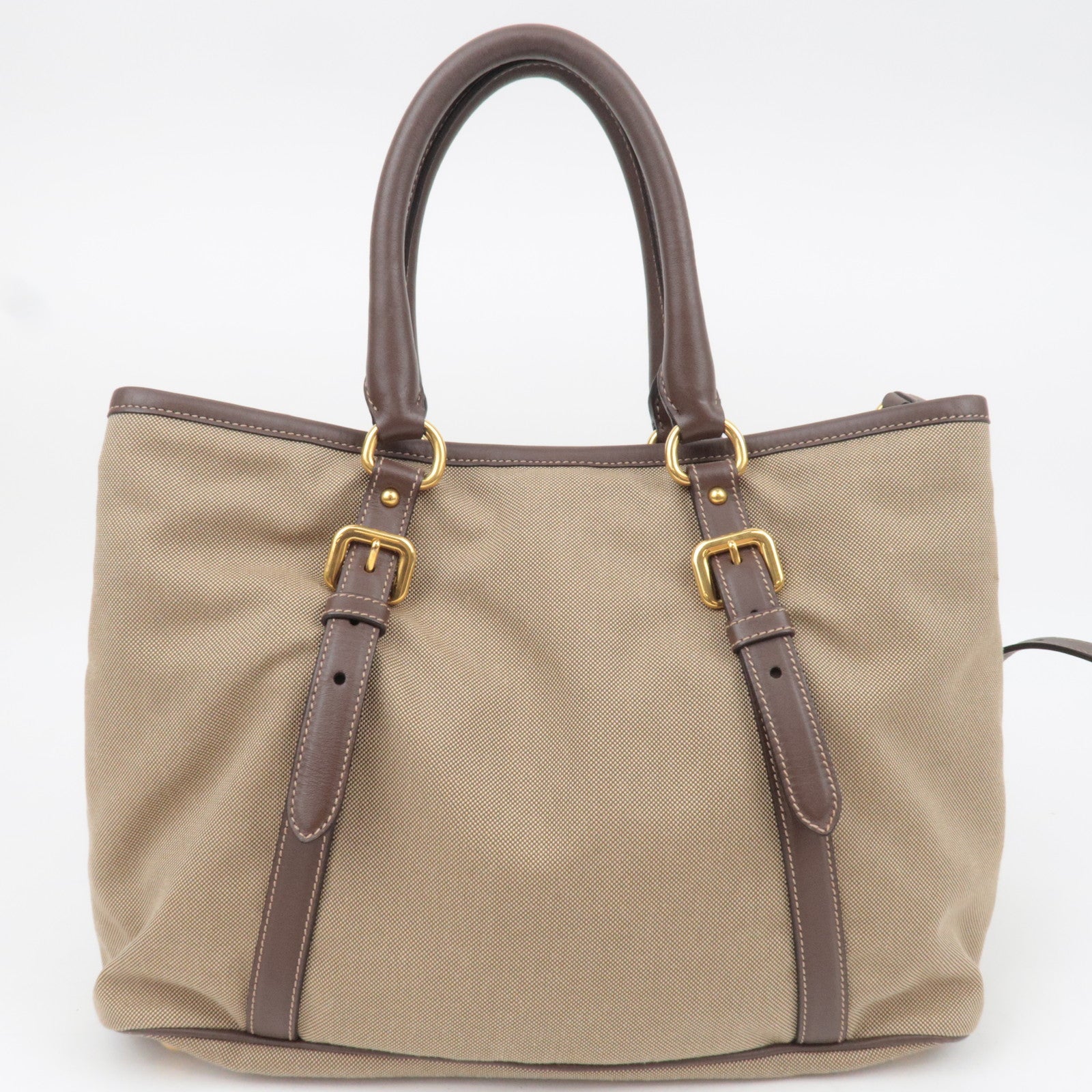 PRADA 2Way Logo Jacquard Tote Bag Khaki Brown