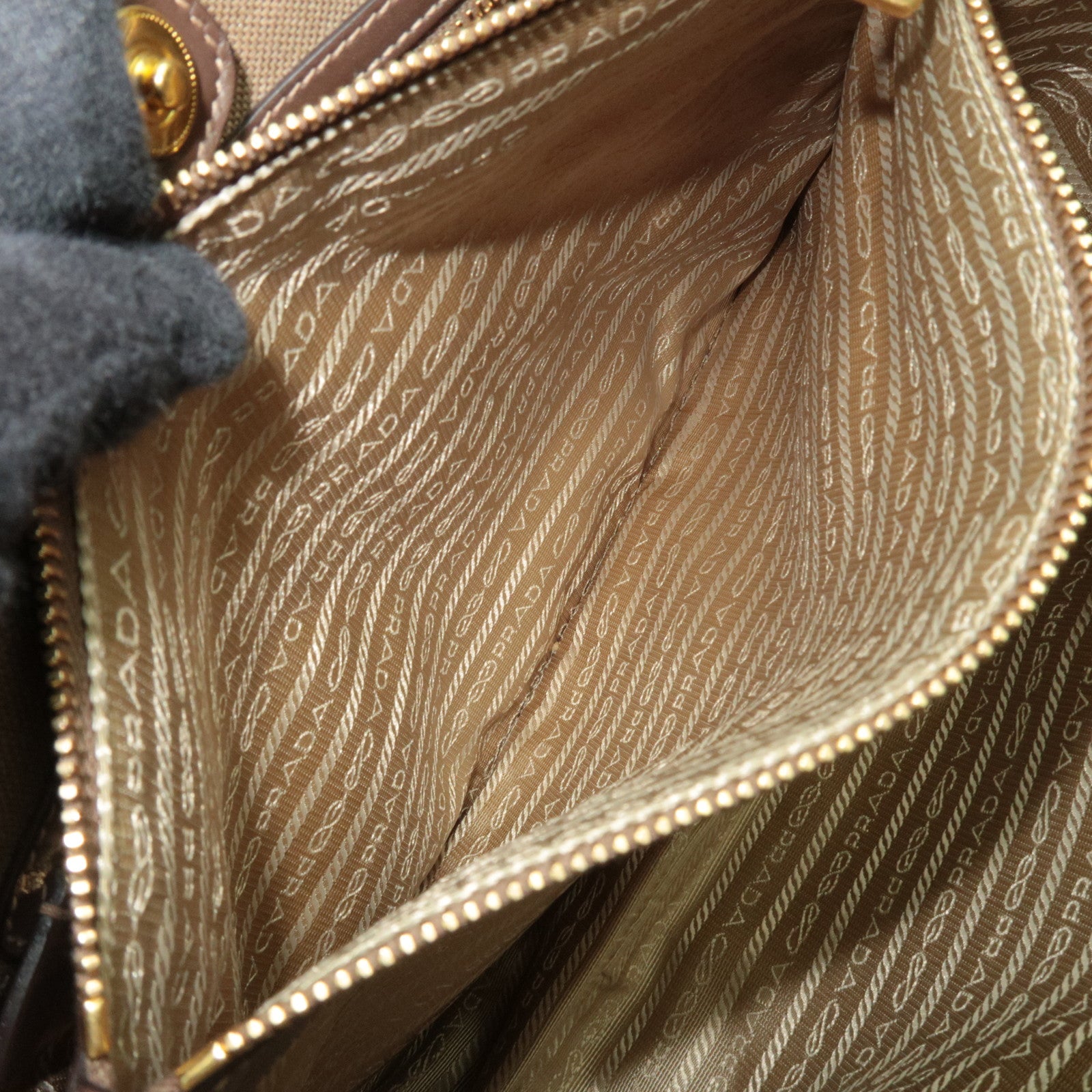 PRADA 2Way Logo Jacquard Tote Bag Khaki Brown