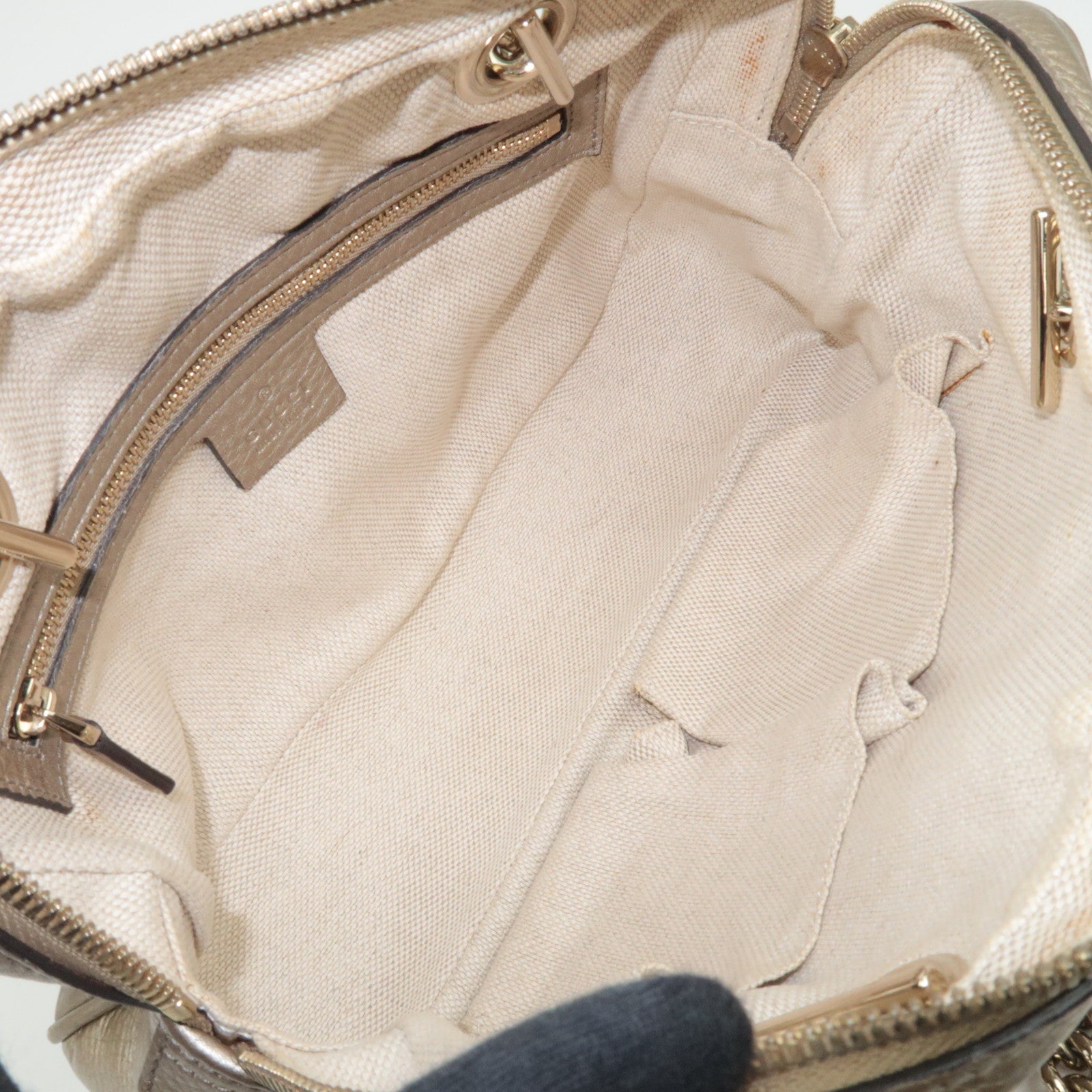 GUCCI Soho Interlocking G Leather Chain Shoulder Bag Gold 308983