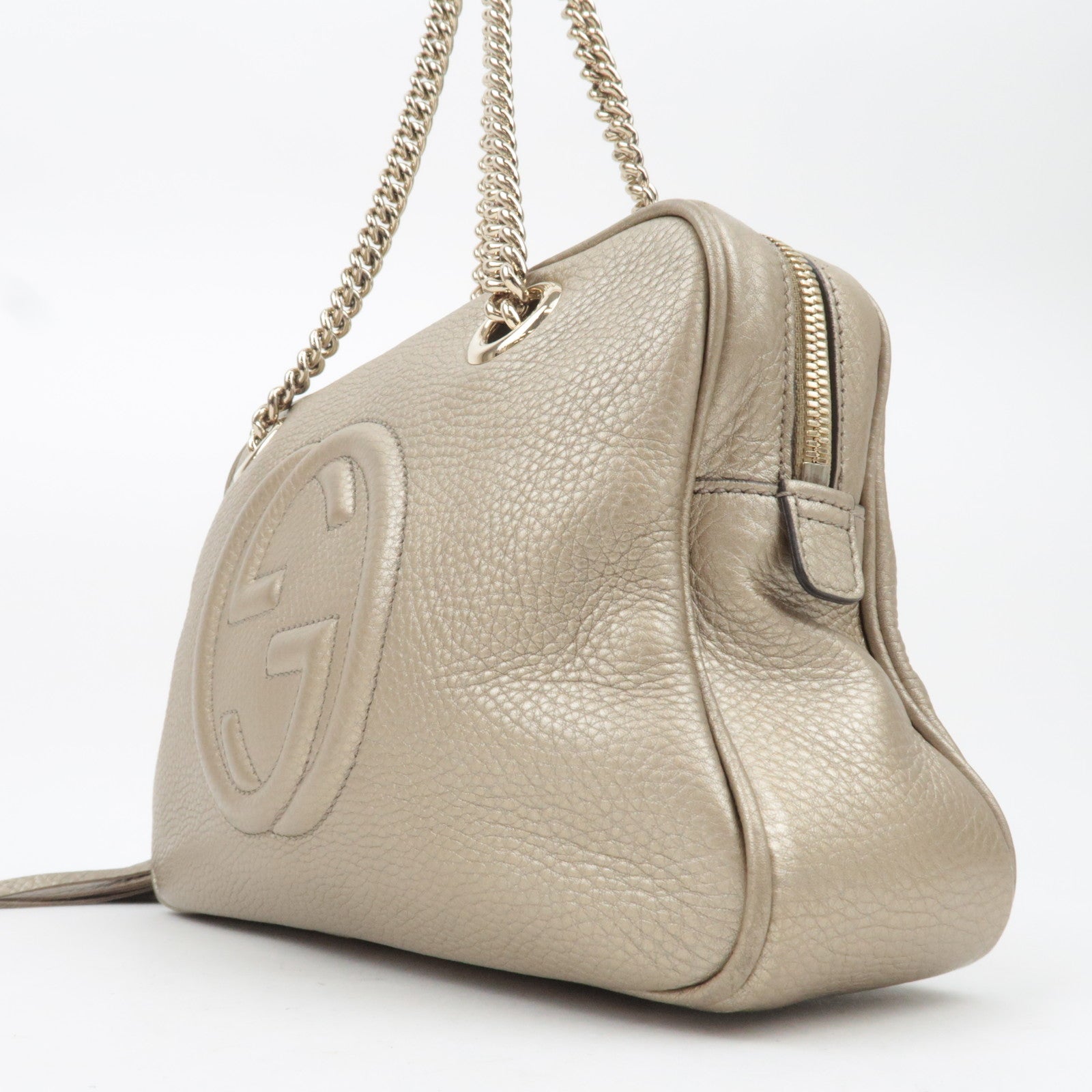 GUCCI Soho Interlocking G Leather Chain Shoulder Bag Gold 308983