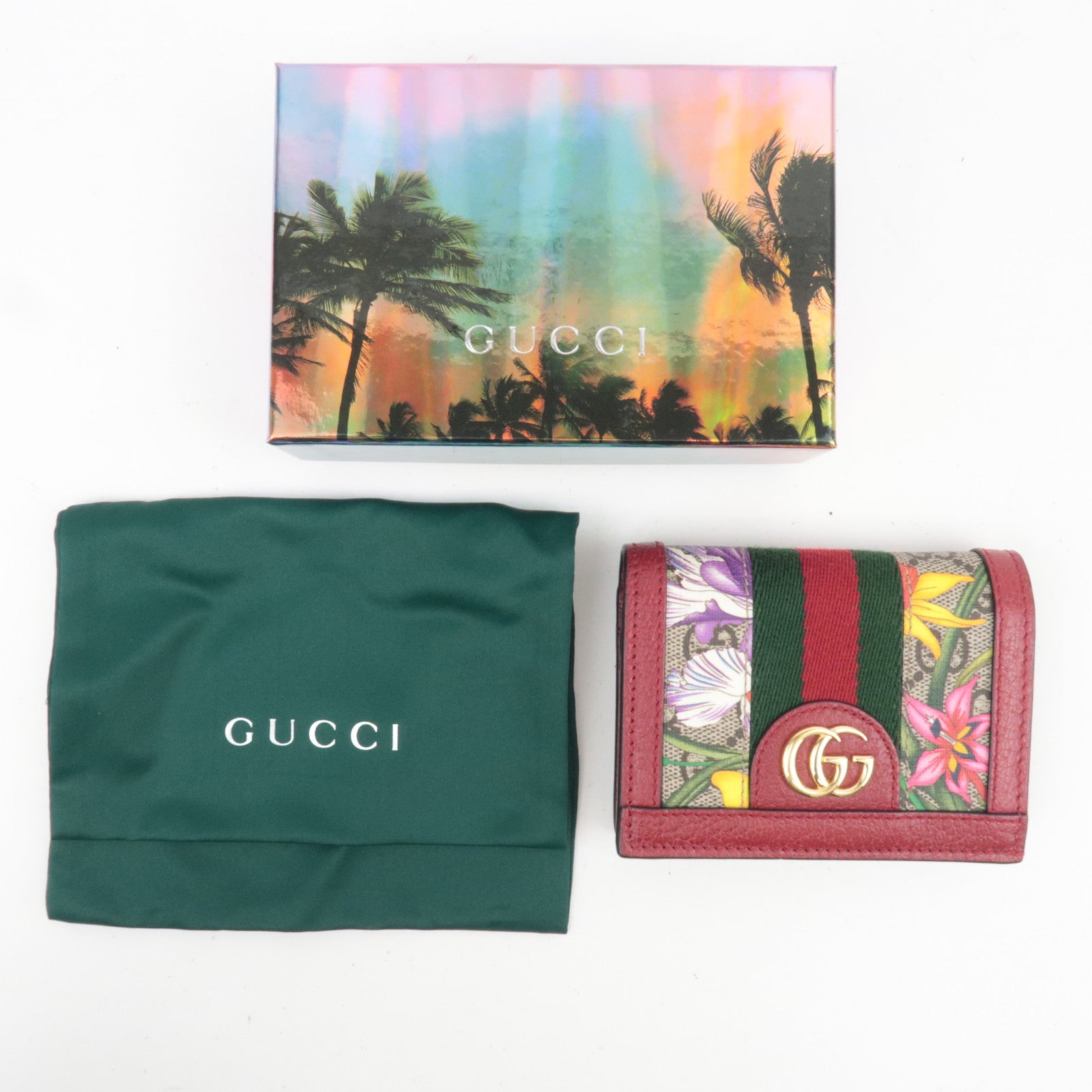 GUCCI Ophidia GG Flora GG Supreme Wallet Beige Red 523155