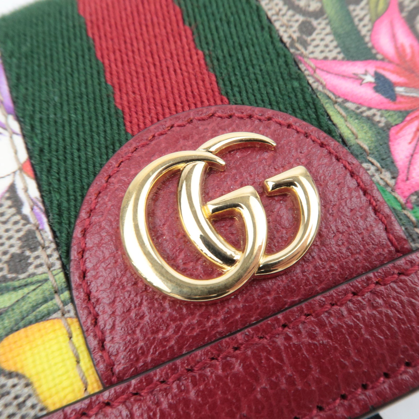 GUCCI Ophidia GG Flora GG Supreme Wallet Beige Red 523155
