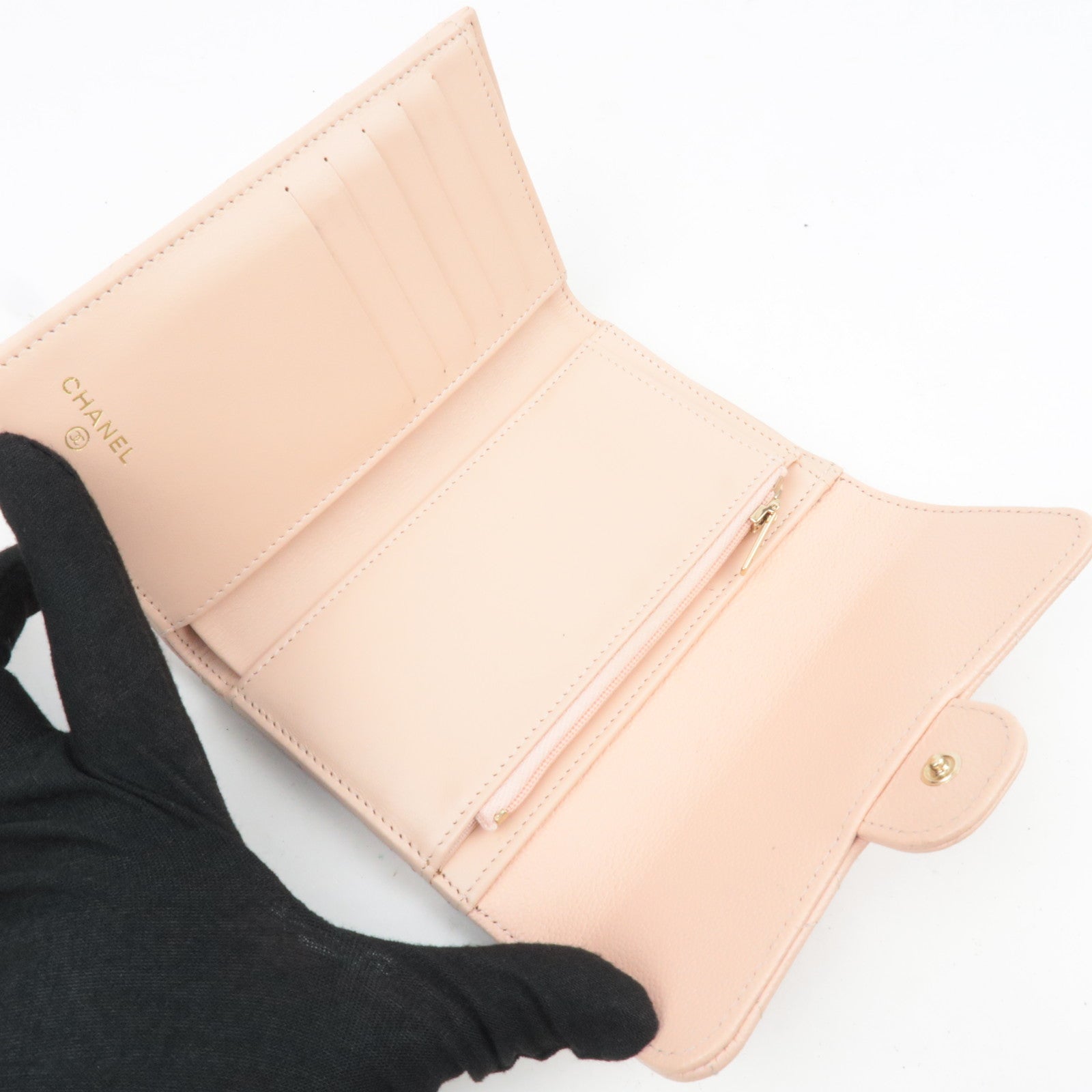 CHANEL Coco Mark Matelasse Caviarskin Wallet Pink Beige