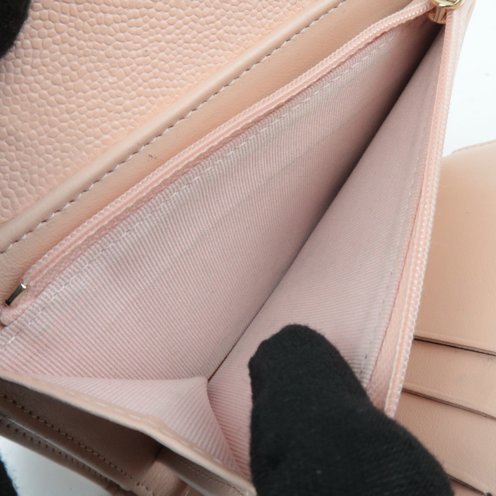 CHANEL Coco Mark Matelasse Caviarskin Wallet Pink Beige