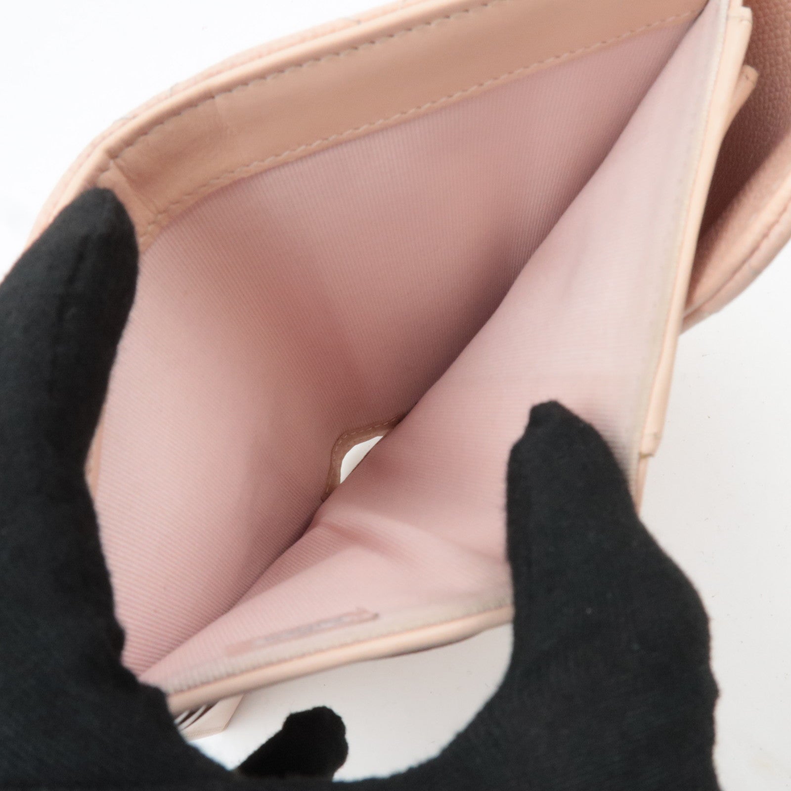 CHANEL Coco Mark Matelasse Caviarskin Wallet Pink Beige