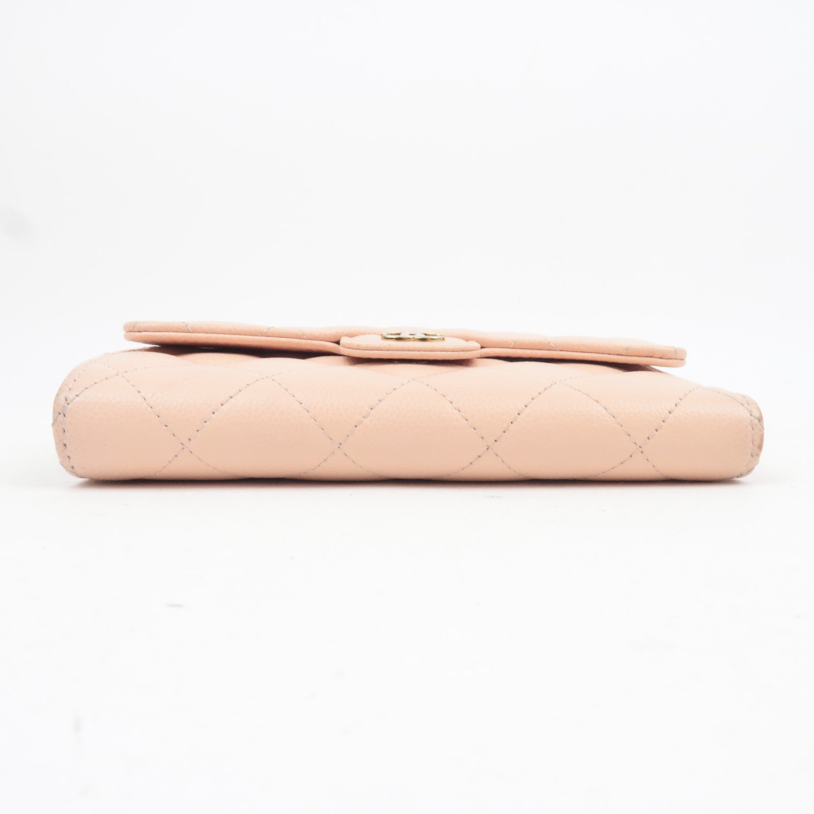CHANEL Coco Mark Matelasse Caviarskin Wallet Pink Beige