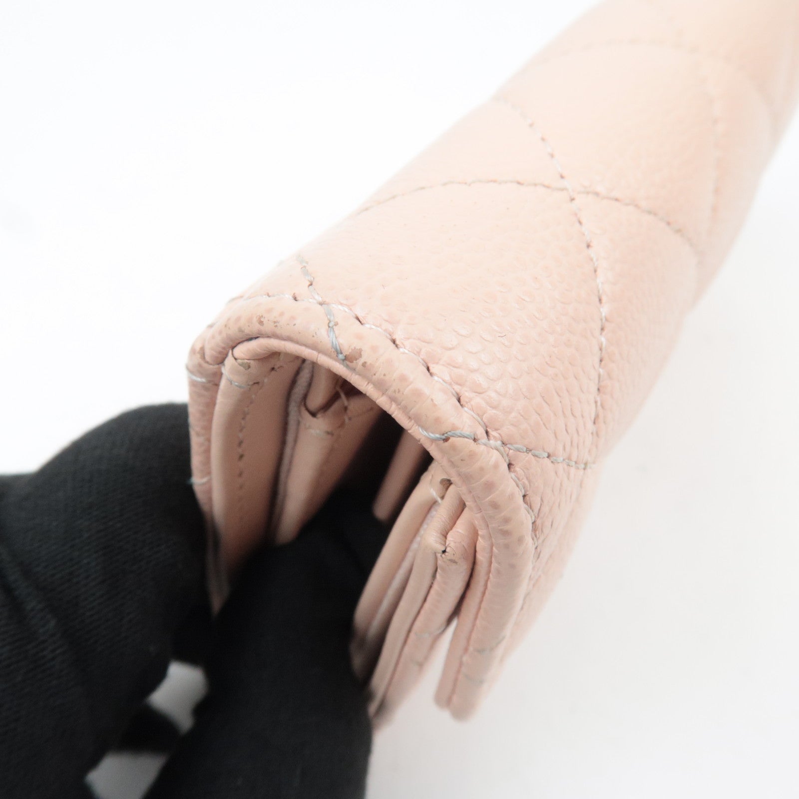 CHANEL Coco Mark Matelasse Caviarskin Wallet Pink Beige