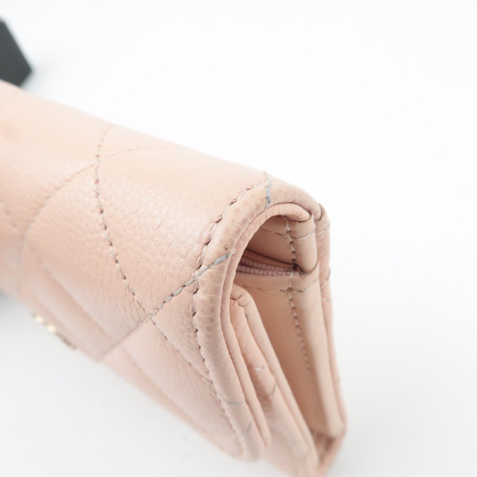 CHANEL Coco Mark Matelasse Caviarskin Wallet Pink Beige