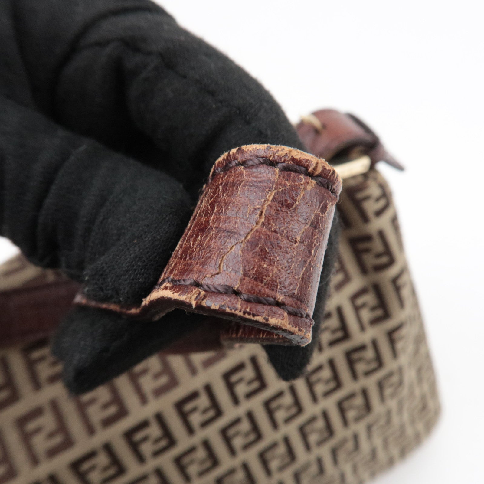 FENDI Zucchino Mamma Baguette Shoulder Bag Brown 8BR001