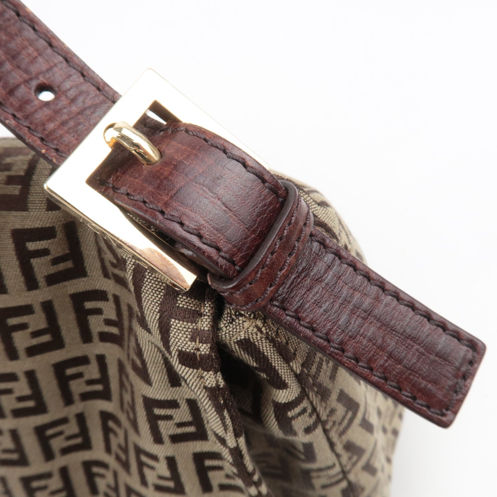 FENDI Zucchino Mamma Baguette Shoulder Bag Brown 8BR001