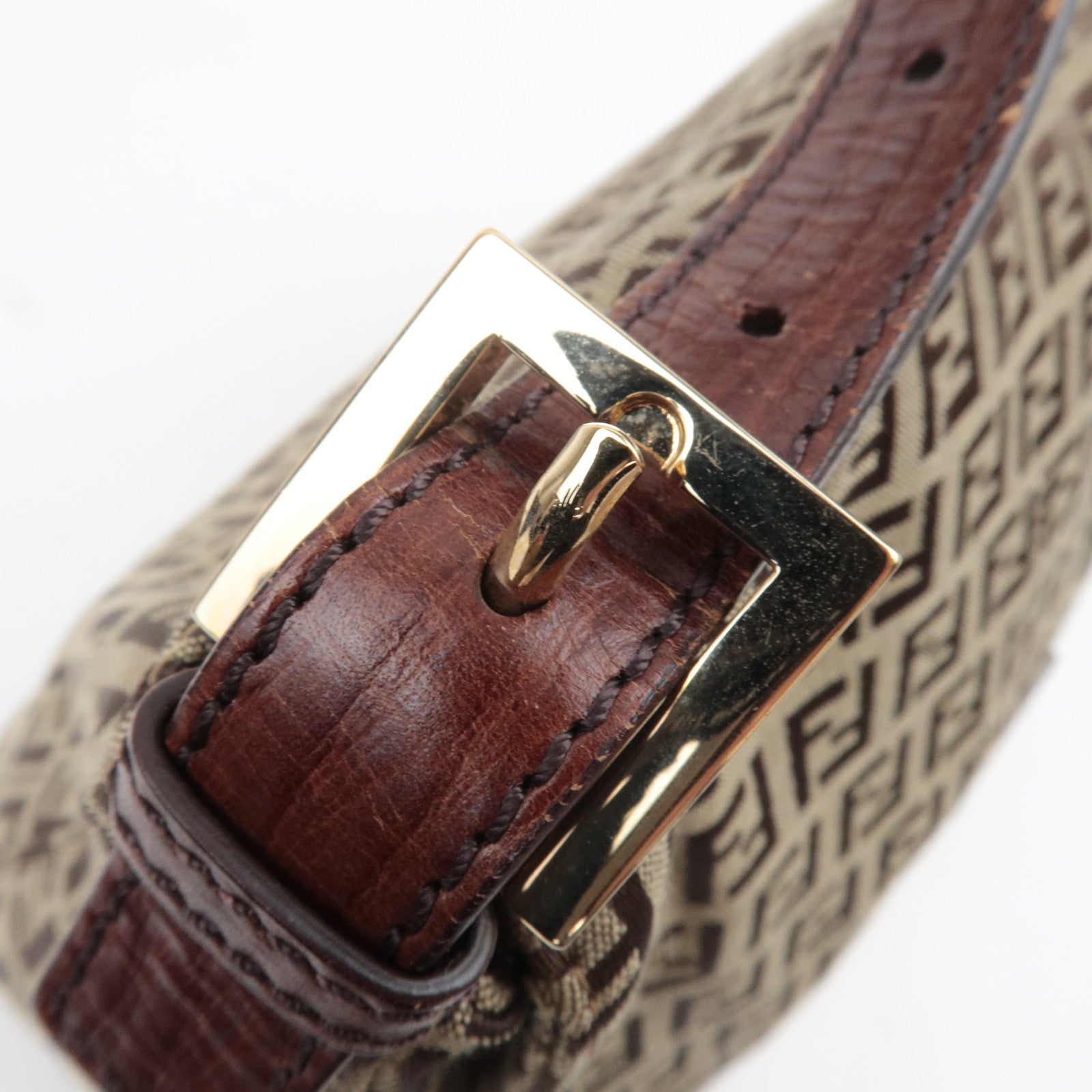 FENDI Zucchino Mamma Baguette Shoulder Bag Brown 8BR001