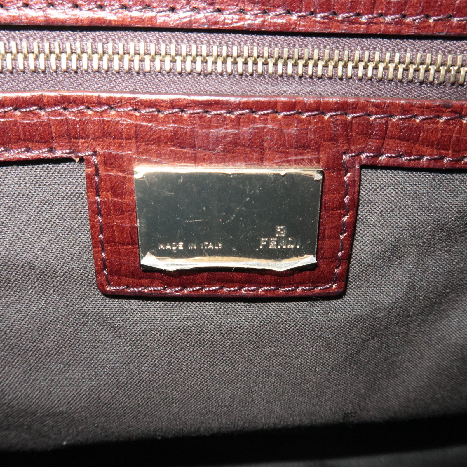 FENDI Zucchino Mamma Baguette Shoulder Bag Brown 8BR001