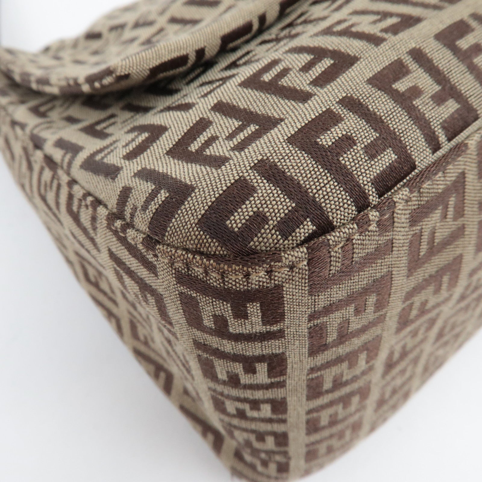 FENDI Zucchino Mamma Baguette Shoulder Bag Brown 8BR001