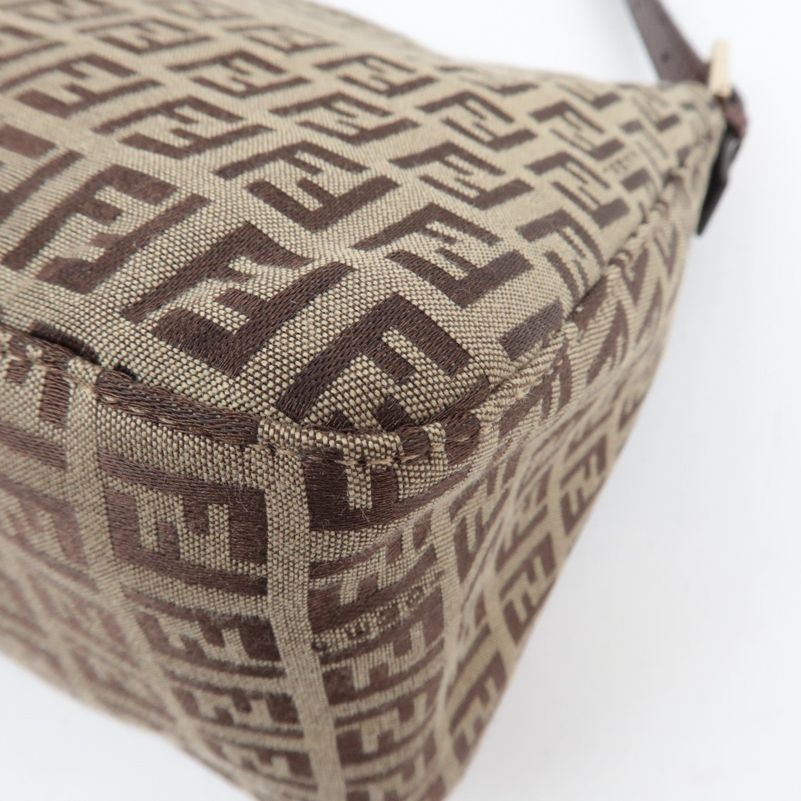 FENDI Zucchino Mamma Baguette Shoulder Bag Brown 8BR001