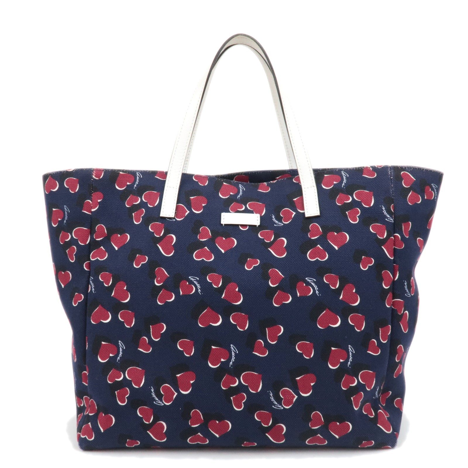 GUCCI Heartbeat Canvas Leather Tote Bag Navy 28243988099