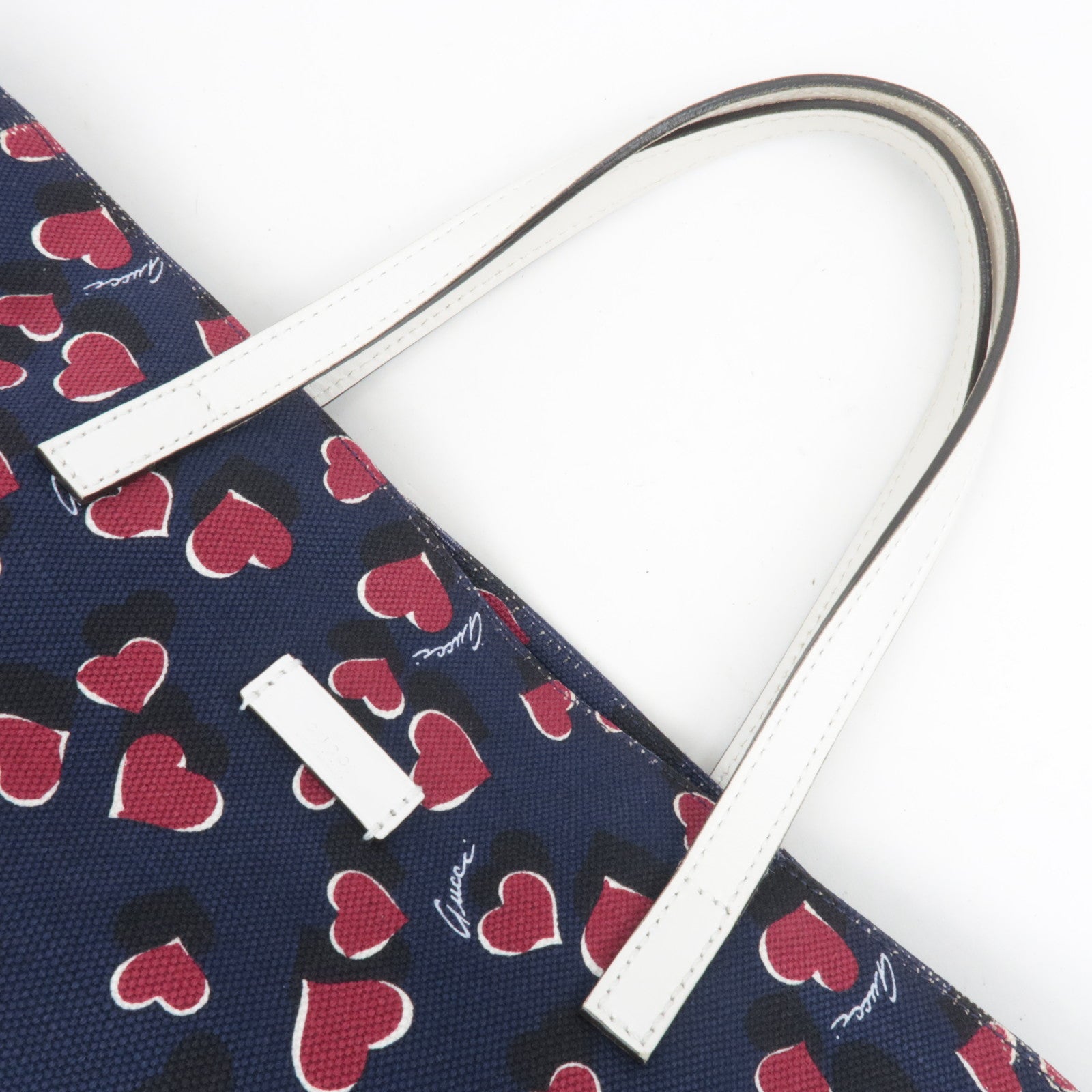 GUCCI Heartbeat Canvas Leather Tote Bag Navy 282439
