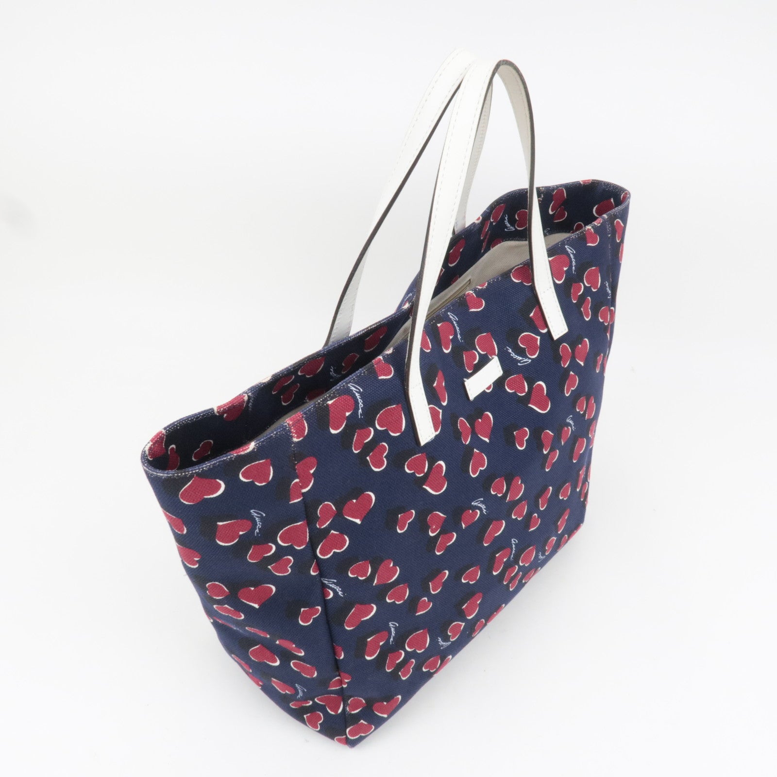 GUCCI Heartbeat Canvas Leather Tote Bag Navy 282439