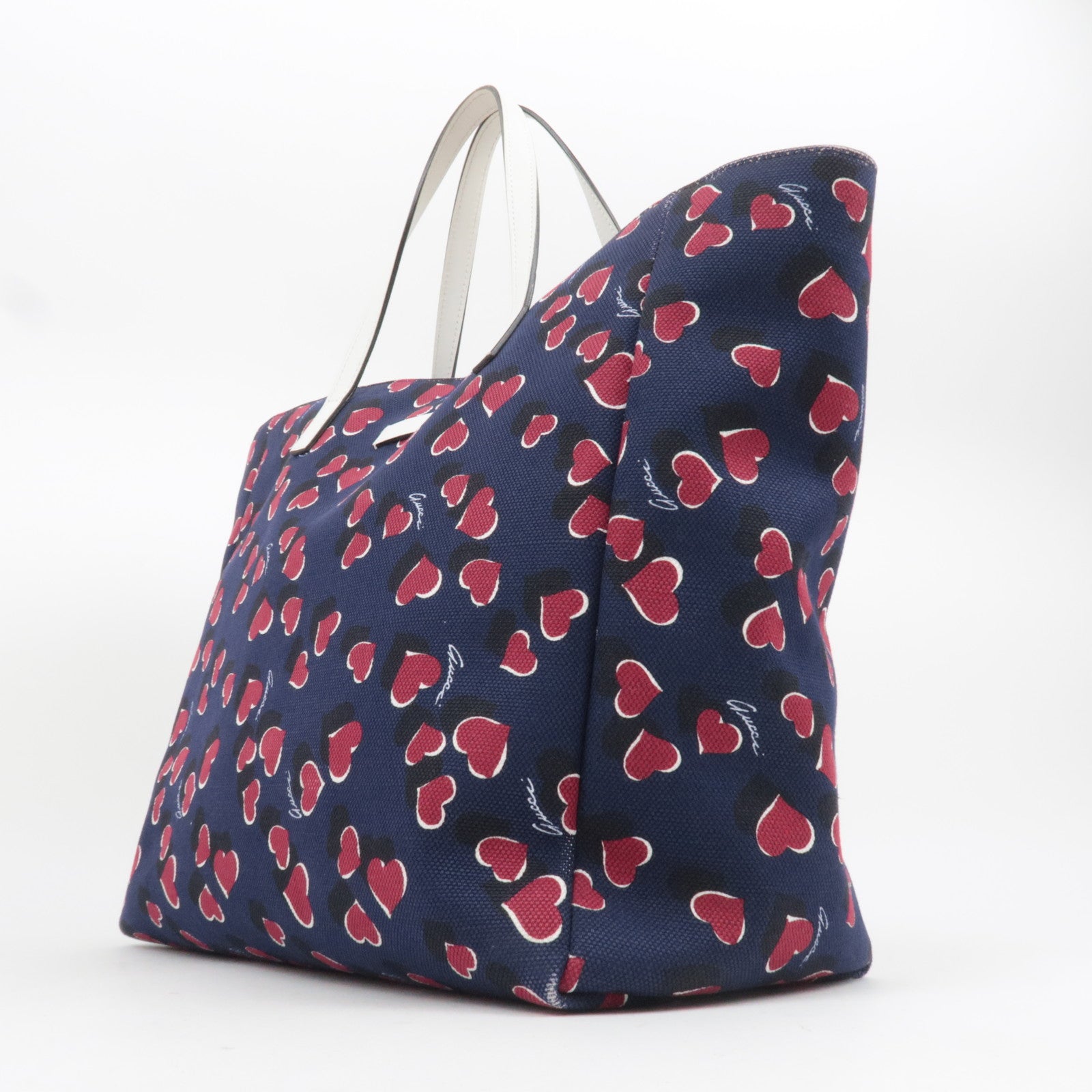 GUCCI Heartbeat Canvas Leather Tote Bag Navy 282439