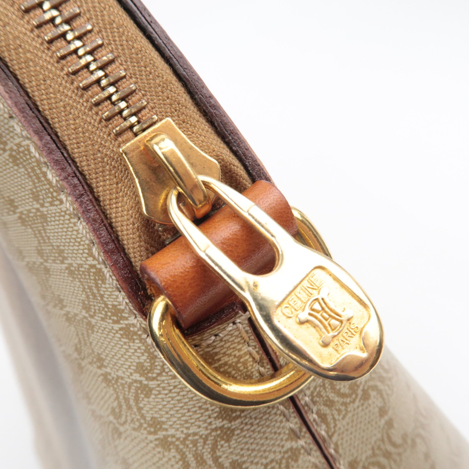 CELINE Macadam PVC Leather Handbag Beige Brown