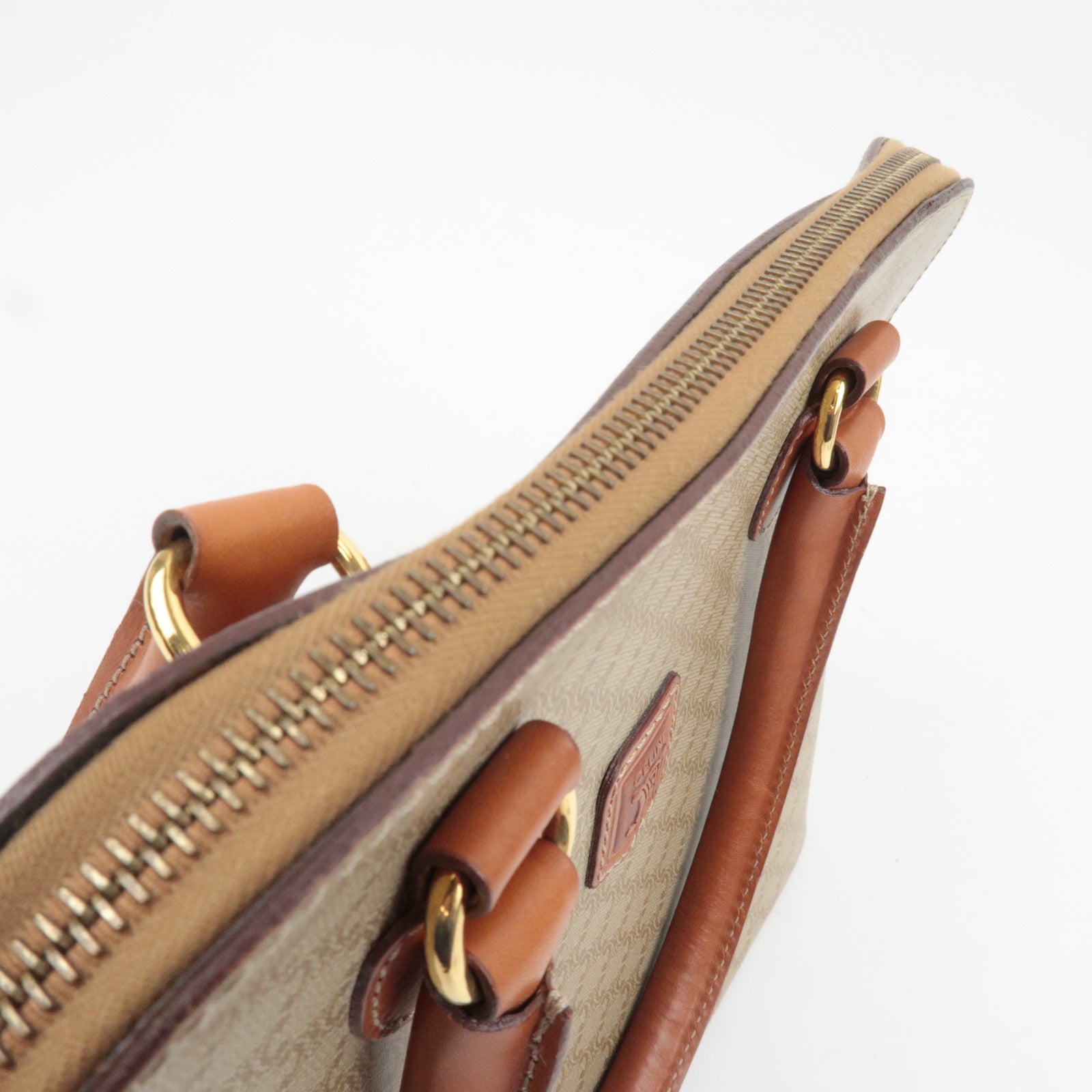 CELINE Macadam PVC Leather Handbag Beige Brown