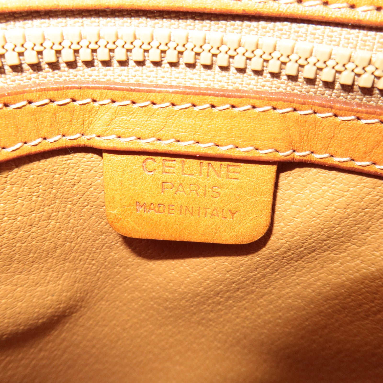 CELINE Macadam PVC Leather Handbag Beige Brown