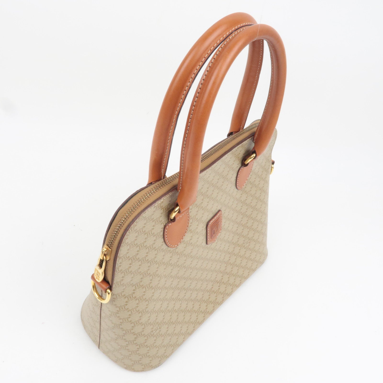 CELINE Macadam PVC Leather Handbag Beige Brown