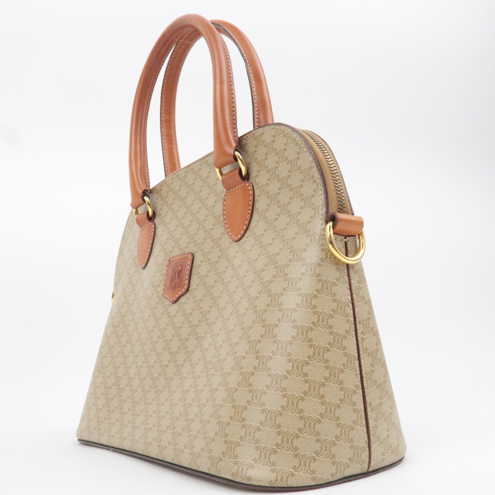 CELINE Macadam PVC Leather Handbag Beige Brown