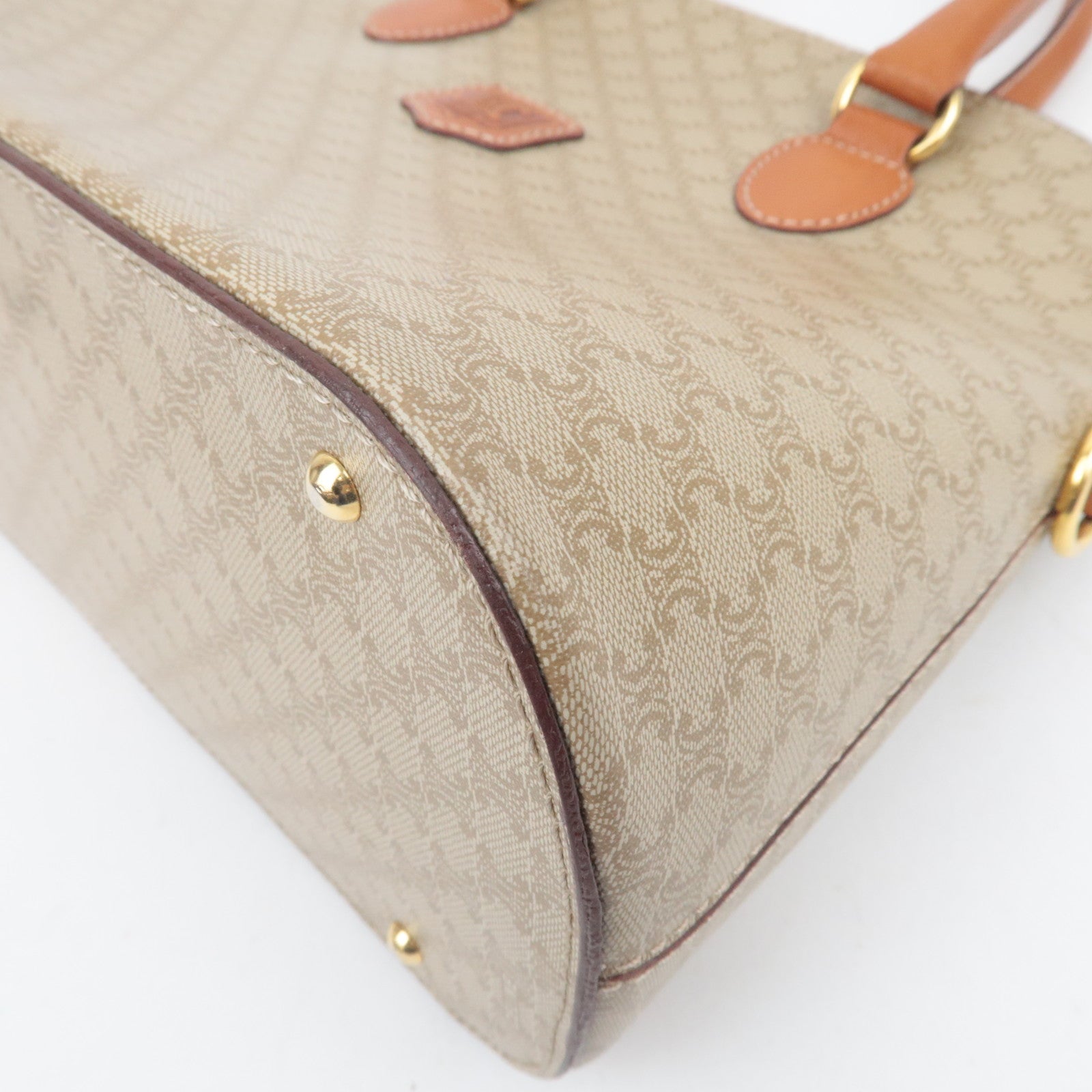 CELINE Macadam PVC Leather Handbag Beige Brown