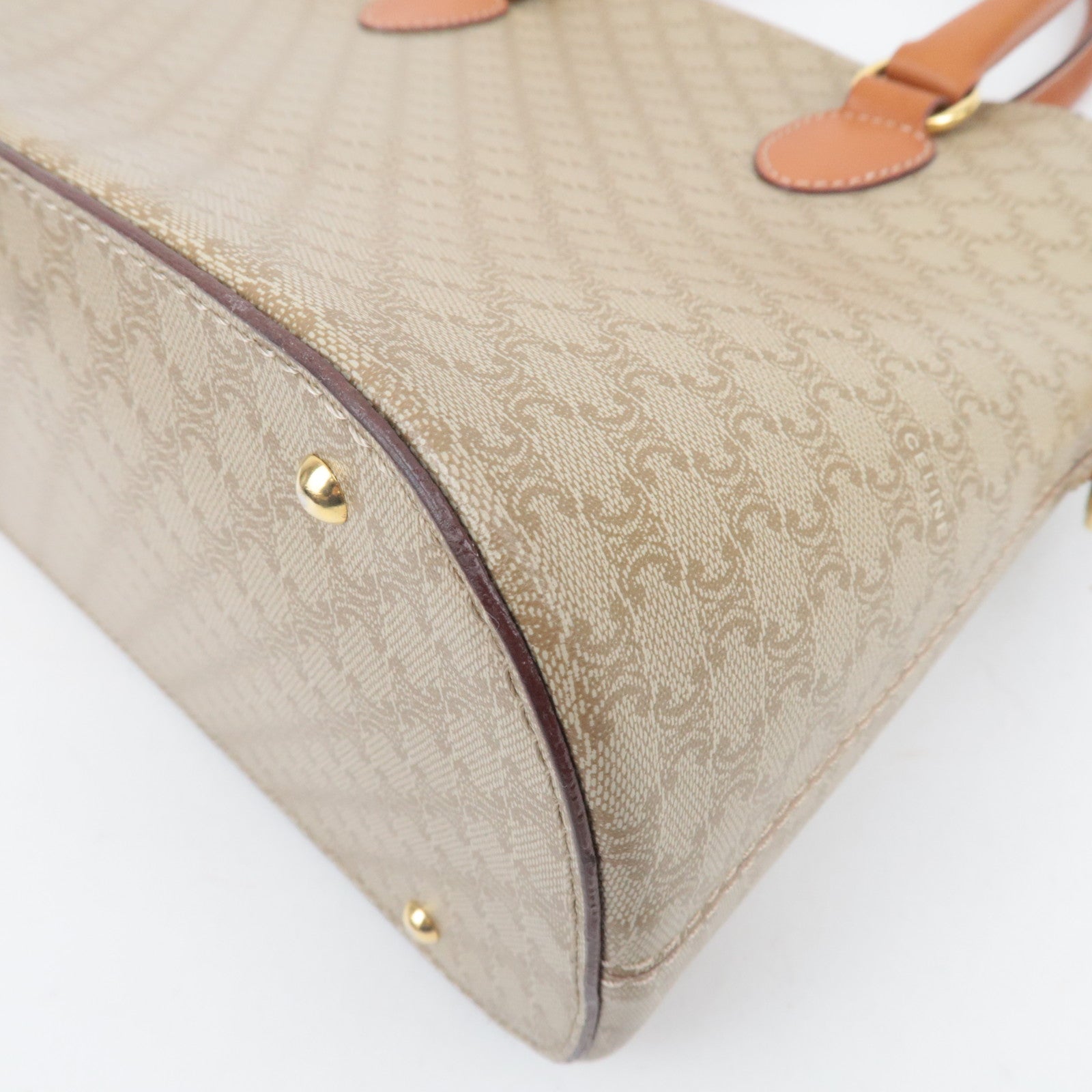 CELINE Macadam PVC Leather Handbag Beige Brown