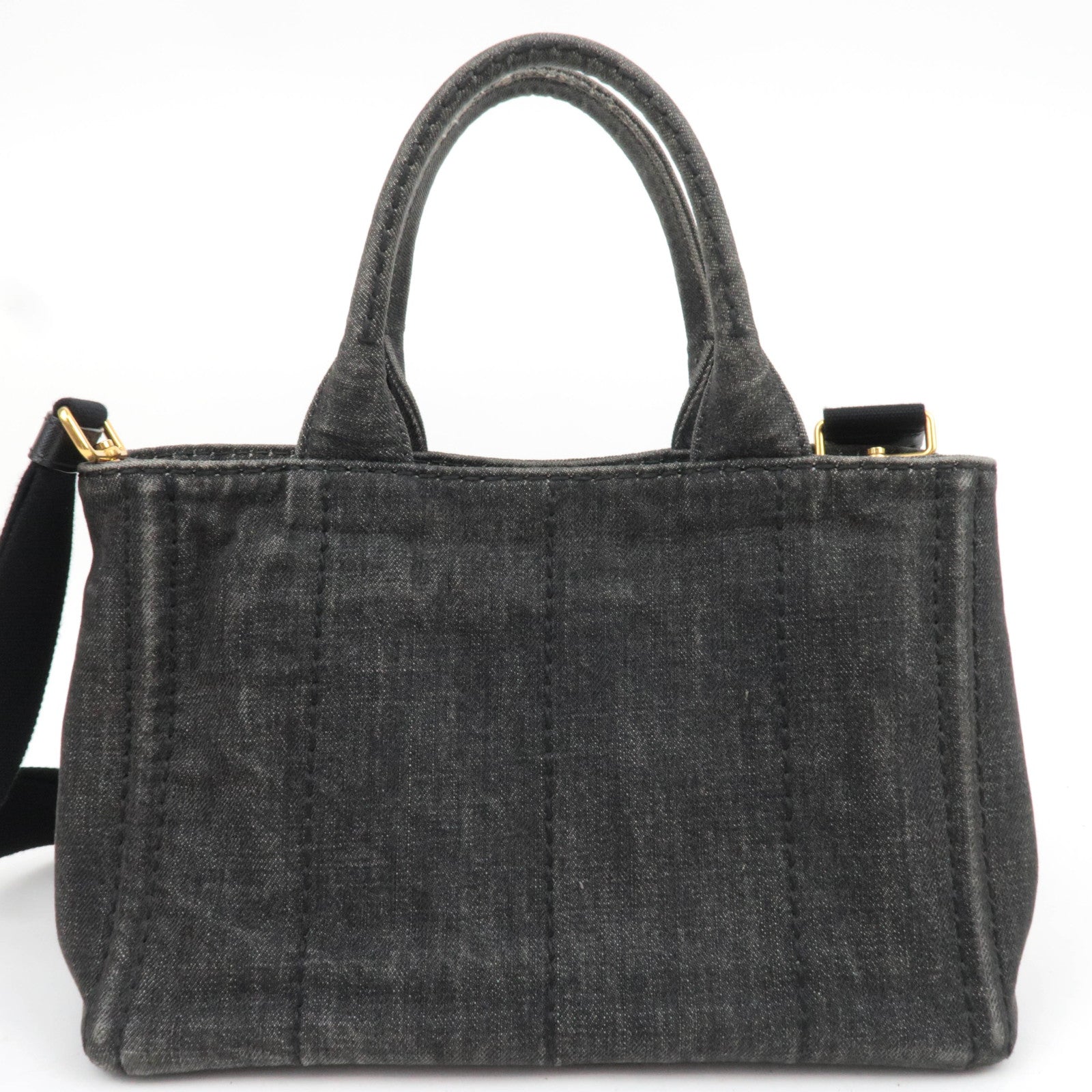 PRADA Canapa Mini 2Way Denim Tote Bag Black 1BG439