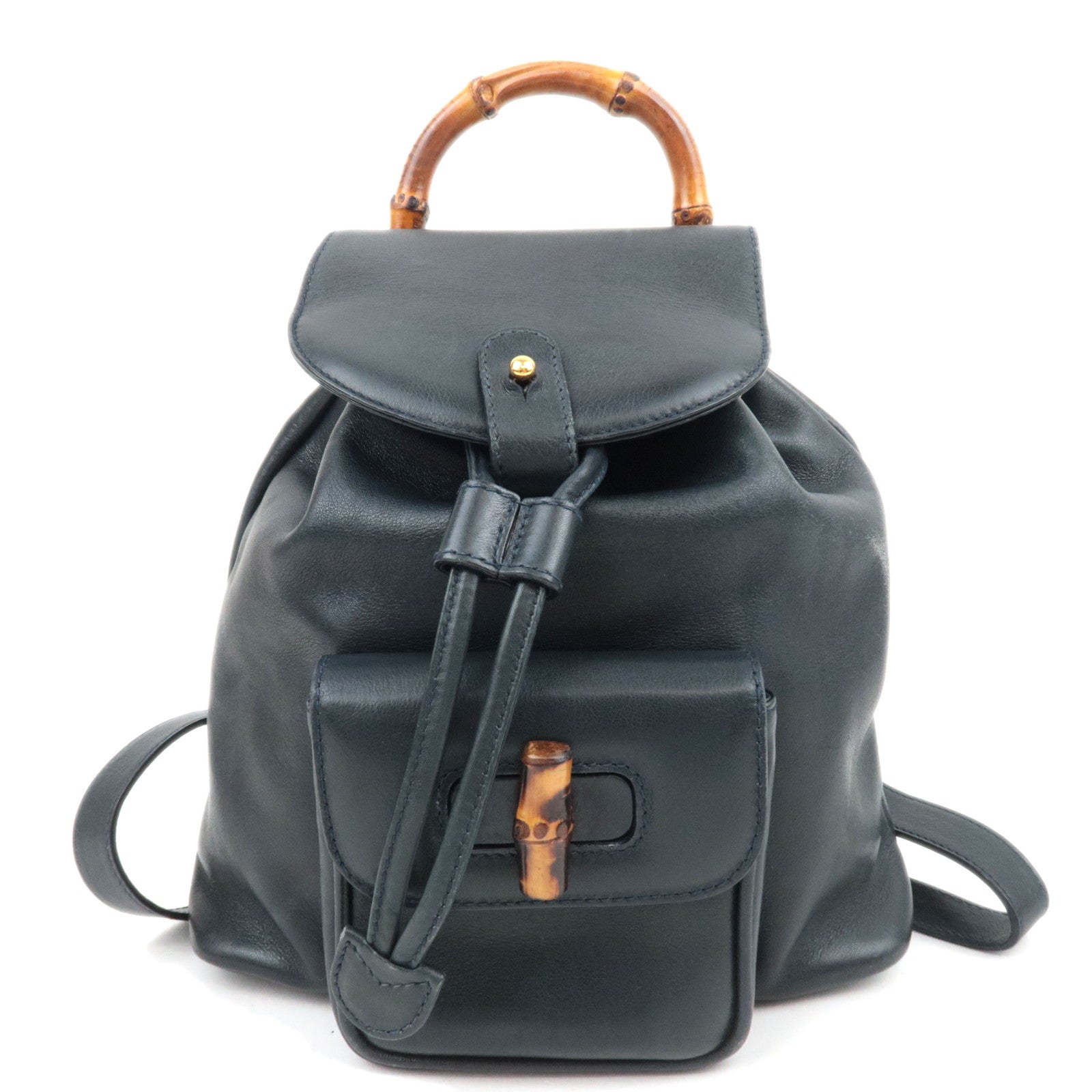 GUCCI Bamboo Leather Backpack Dark Navy 008.3444.003088107