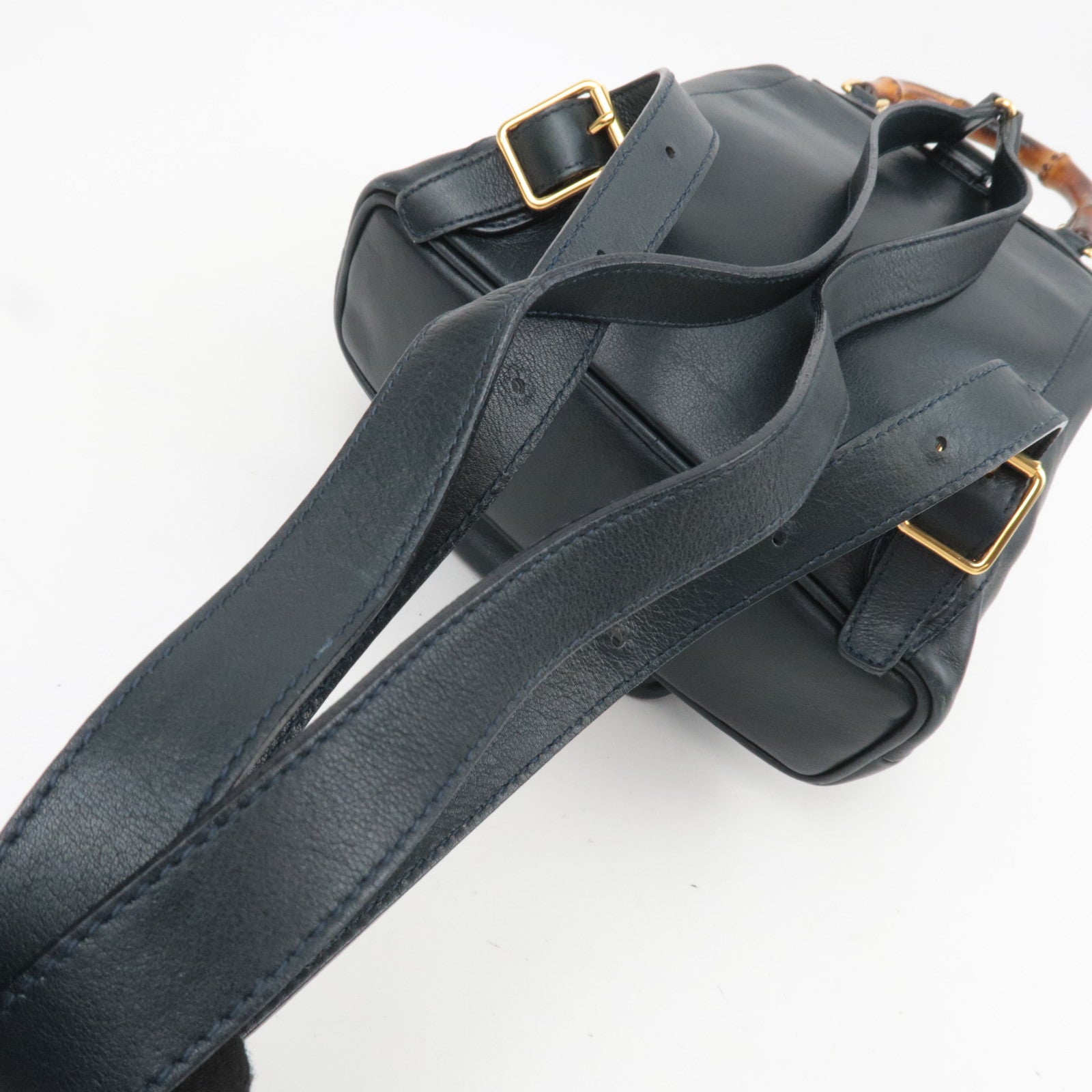 GUCCI Bamboo Leather Backpack Dark Navy 008.3444.0030