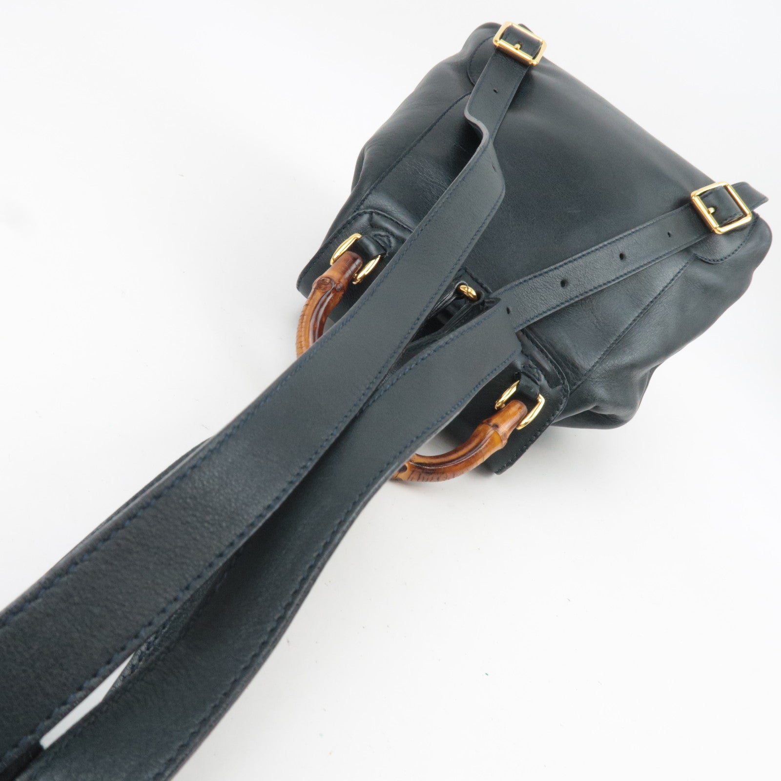 GUCCI Bamboo Leather Backpack Dark Navy 008.3444.0030