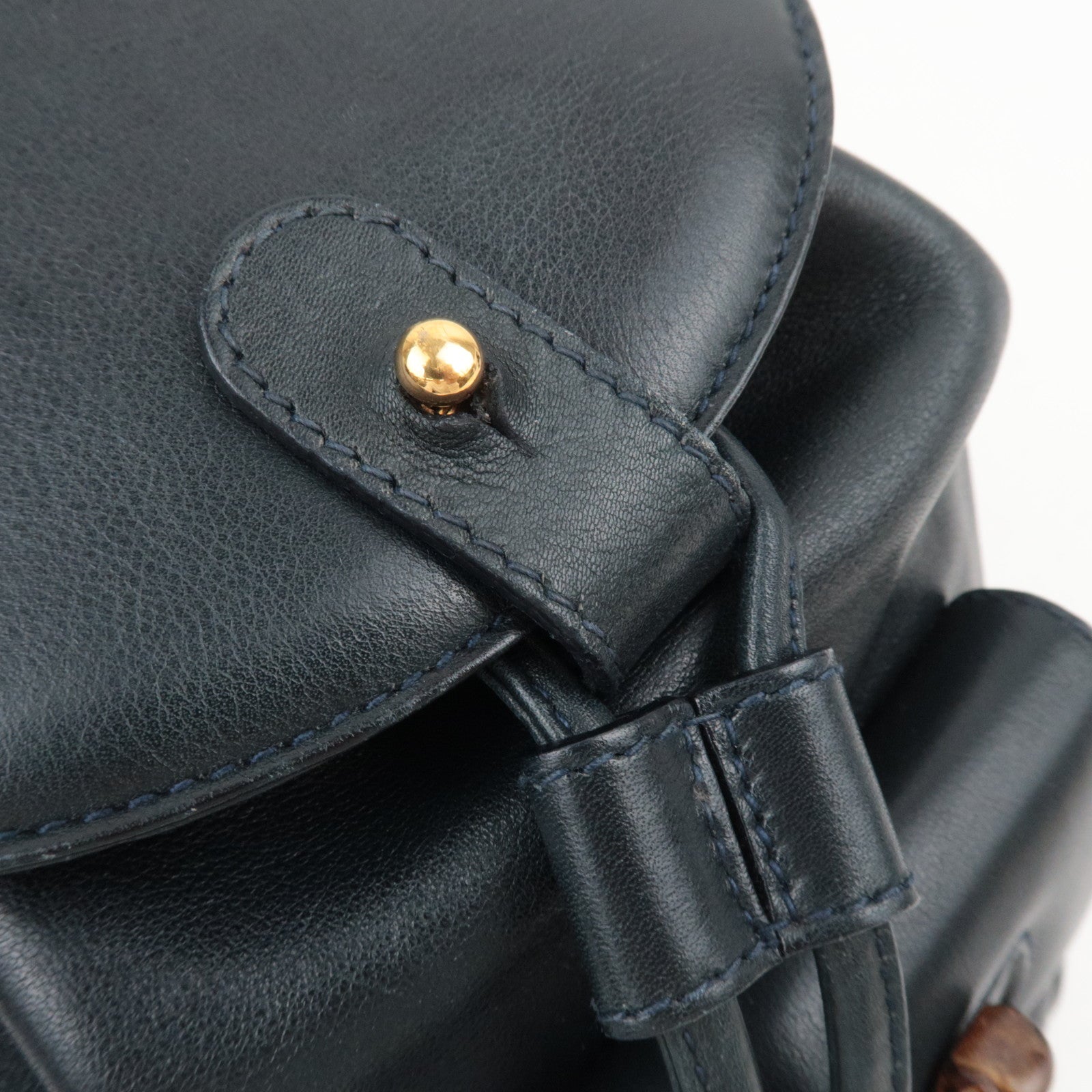 GUCCI Bamboo Leather Backpack Dark Navy 008.3444.0030