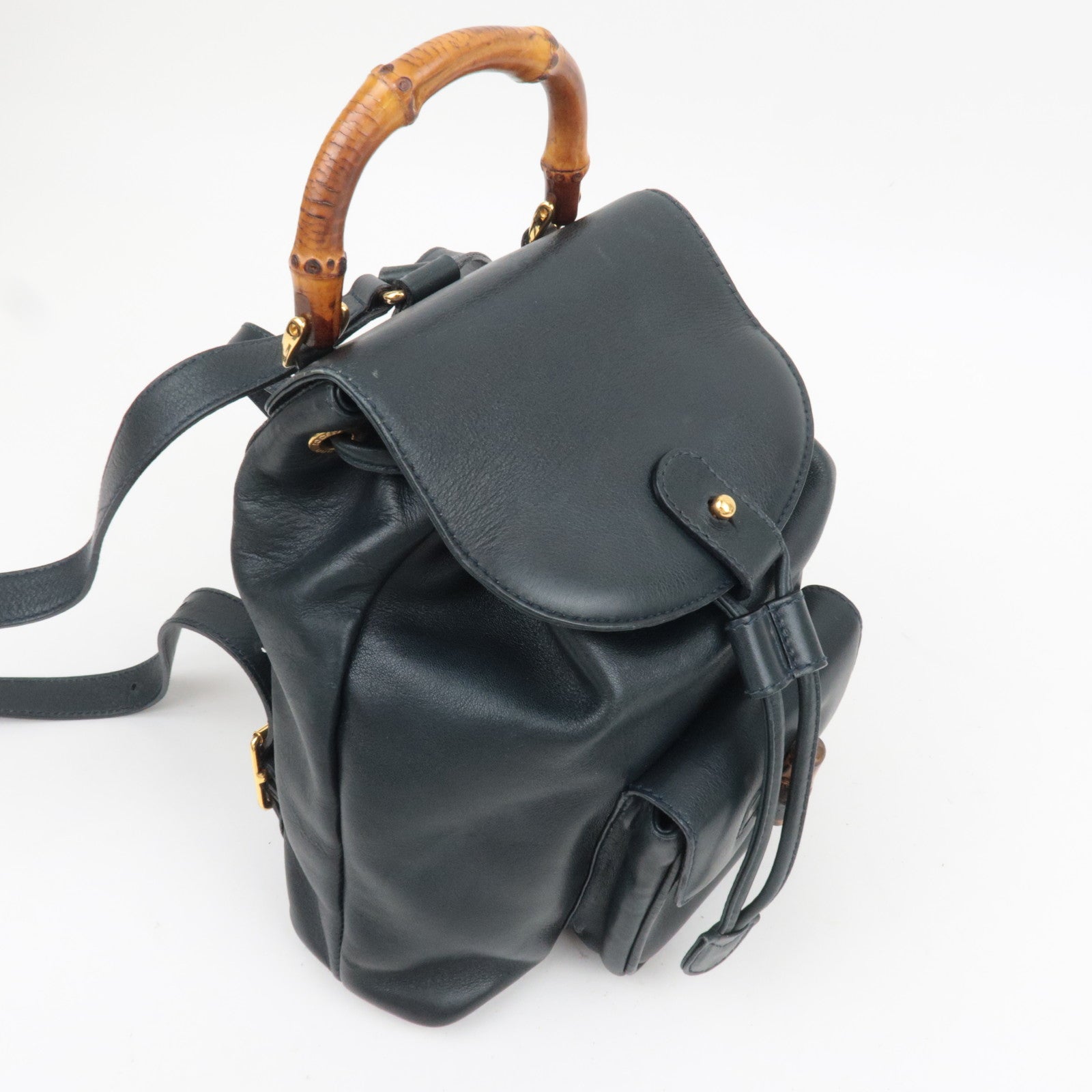 GUCCI Bamboo Leather Backpack Dark Navy 008.3444.0030