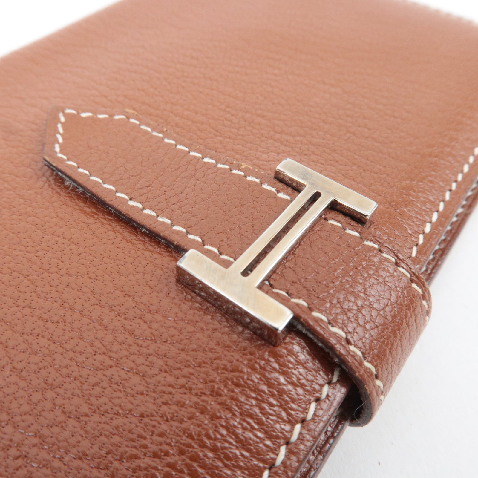 HERMES Bearn Classic Leather Long Wallet  □I Stamp (2005) Brown Silver HDW