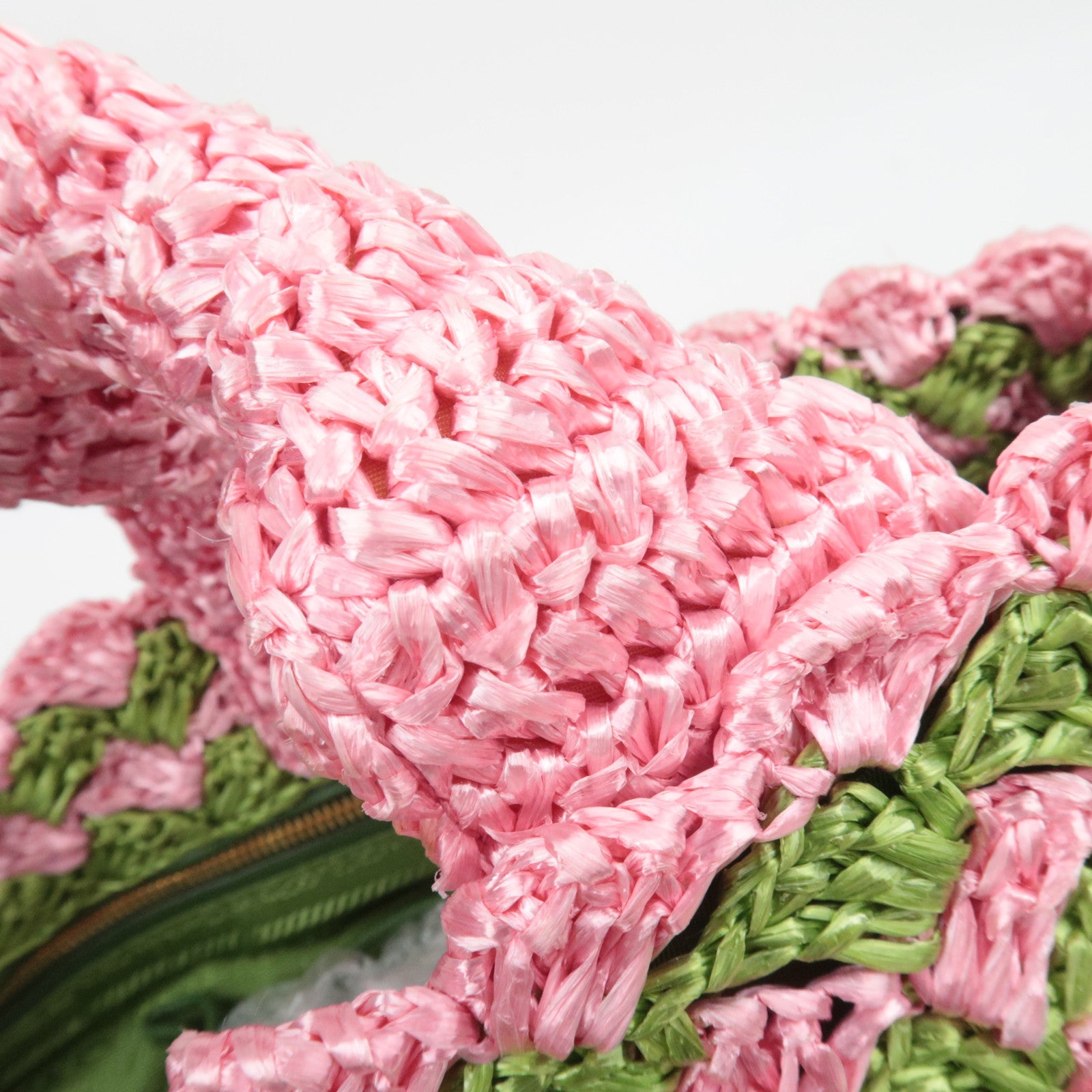 PRADA Canapa Raffia Crochet Tote Bag Pink Green BN2302