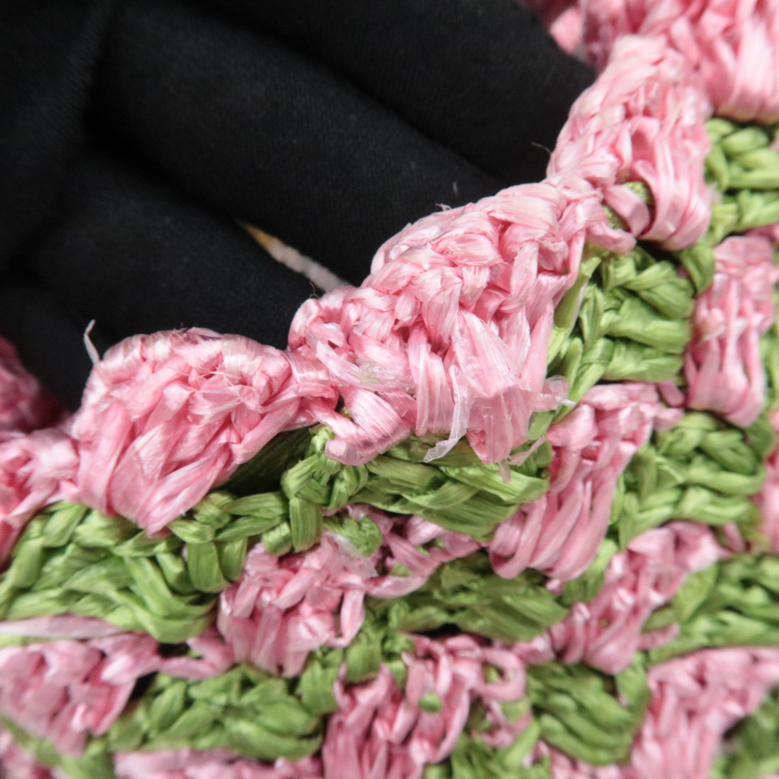 PRADA Canapa Raffia Crochet Tote Bag Pink Green BN2302