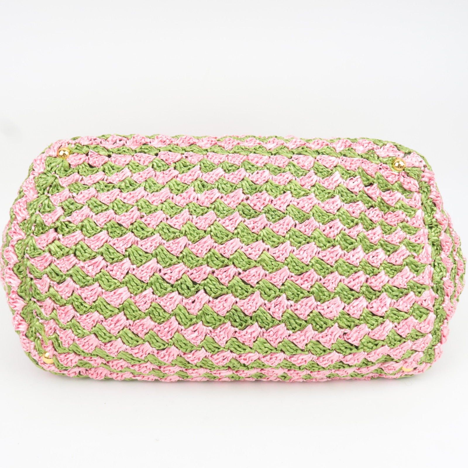 PRADA Canapa Raffia Crochet Tote Bag Pink Green BN2302
