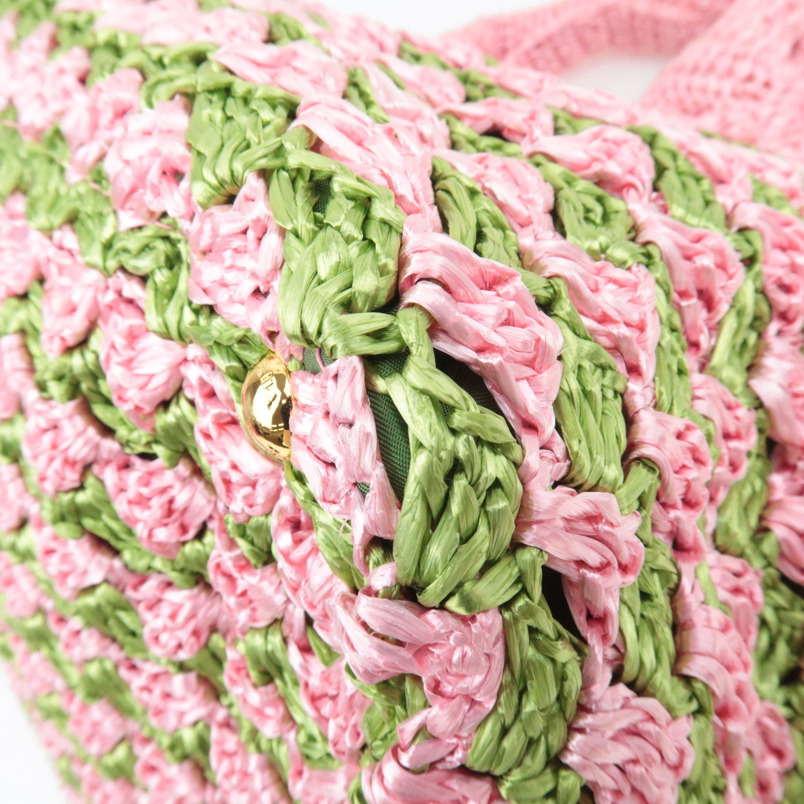PRADA Canapa Raffia Crochet Tote Bag Pink Green BN2302