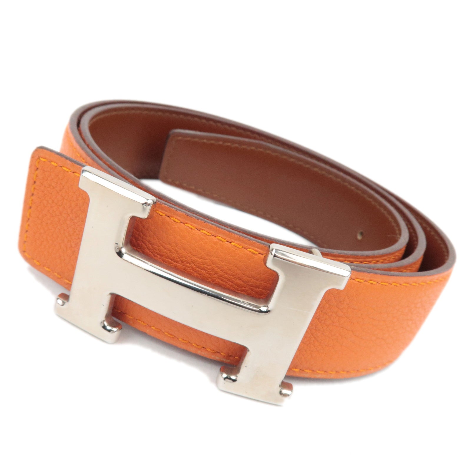Hermes Constance H Reversible Leather Belt 85 □G Stamp (2003) Orange88134