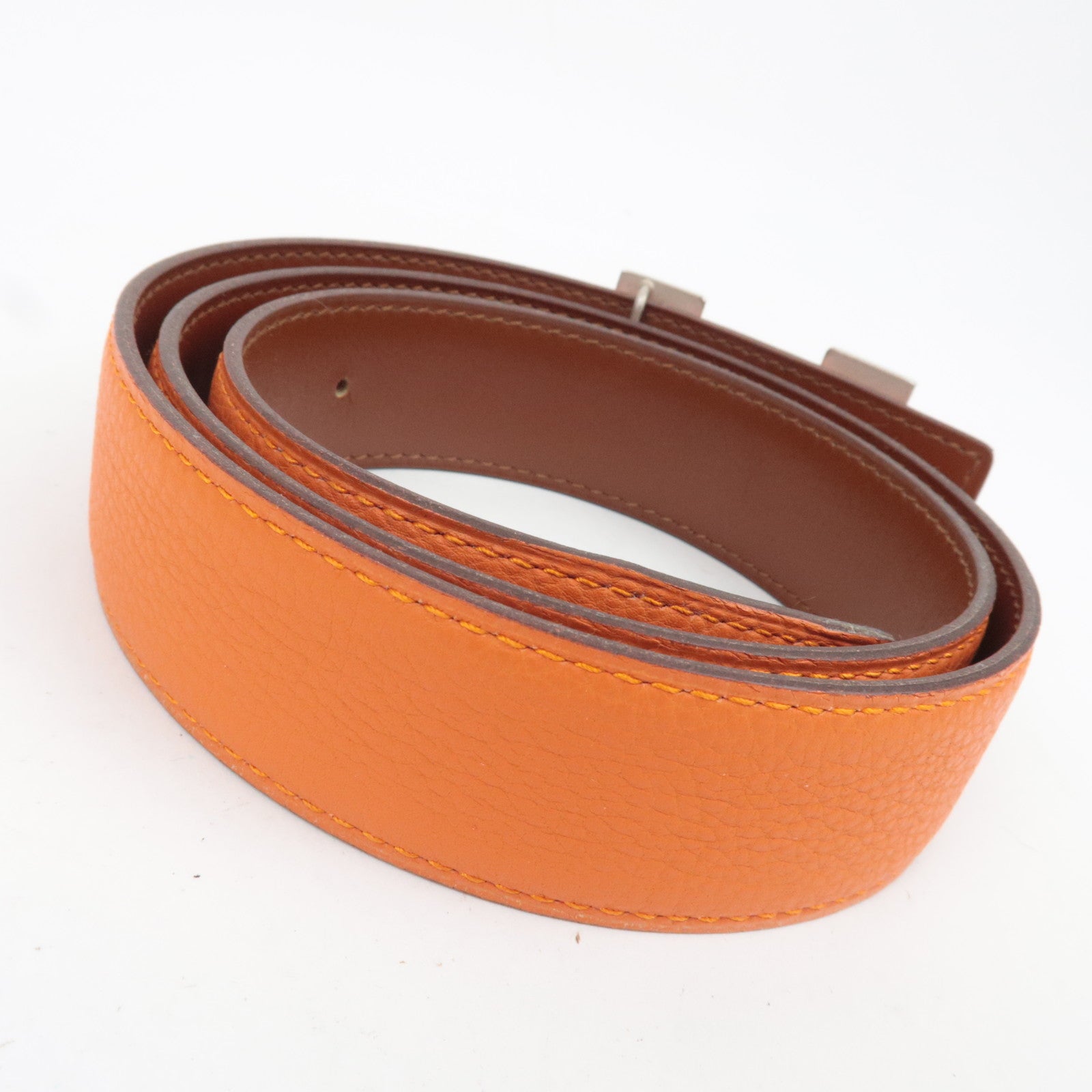 Hermes Constance H Reversible Leather Belt 85 □G Stamp (2003) Orange