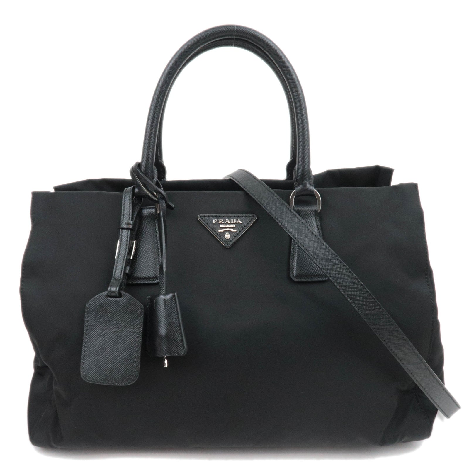 PRADA 2Way Nylon Leather Handbag Black88136