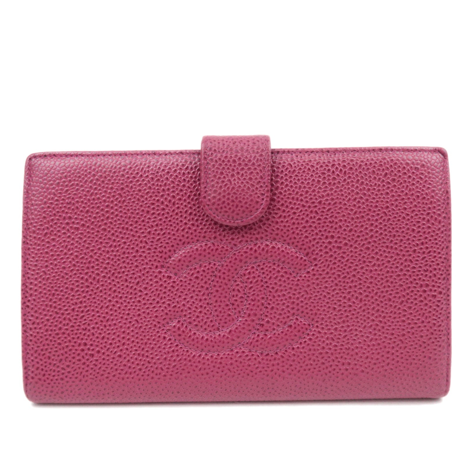 CHANEL Coco Mark Caviarskin Kiss Lock Long Wallet Pink88177