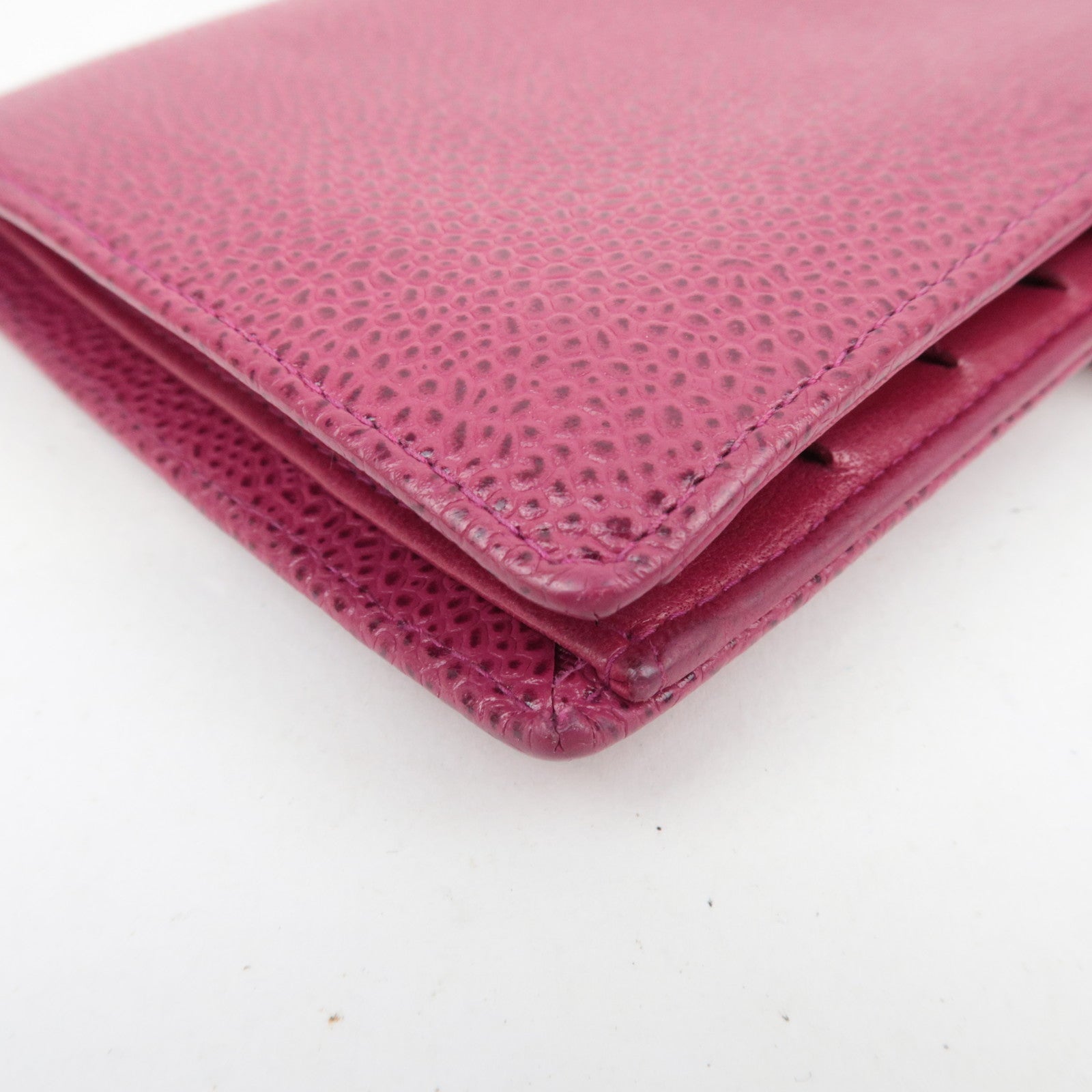 CHANEL Coco Mark Caviarskin Kiss Lock Long Wallet Pink