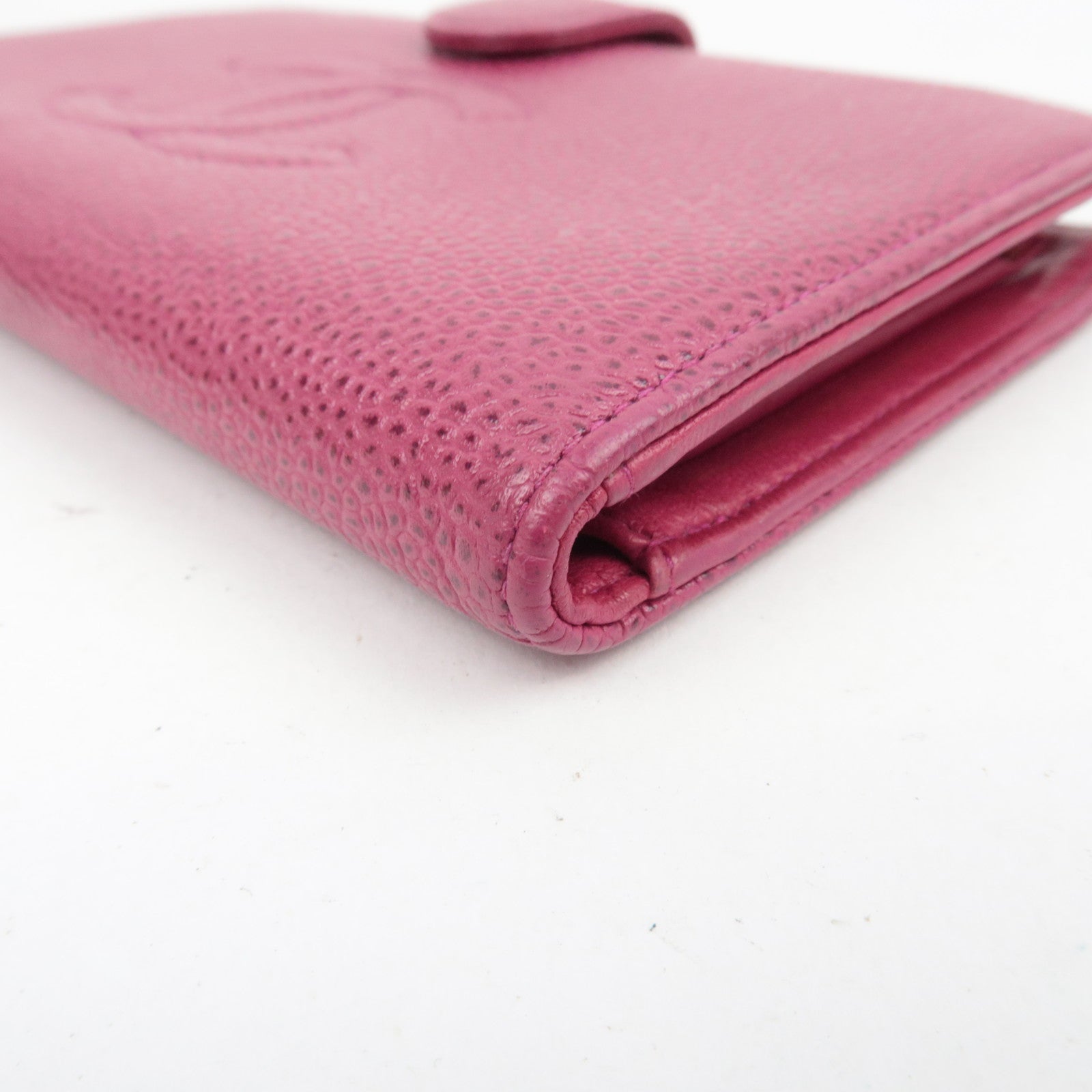 CHANEL Coco Mark Caviarskin Kiss Lock Long Wallet Pink